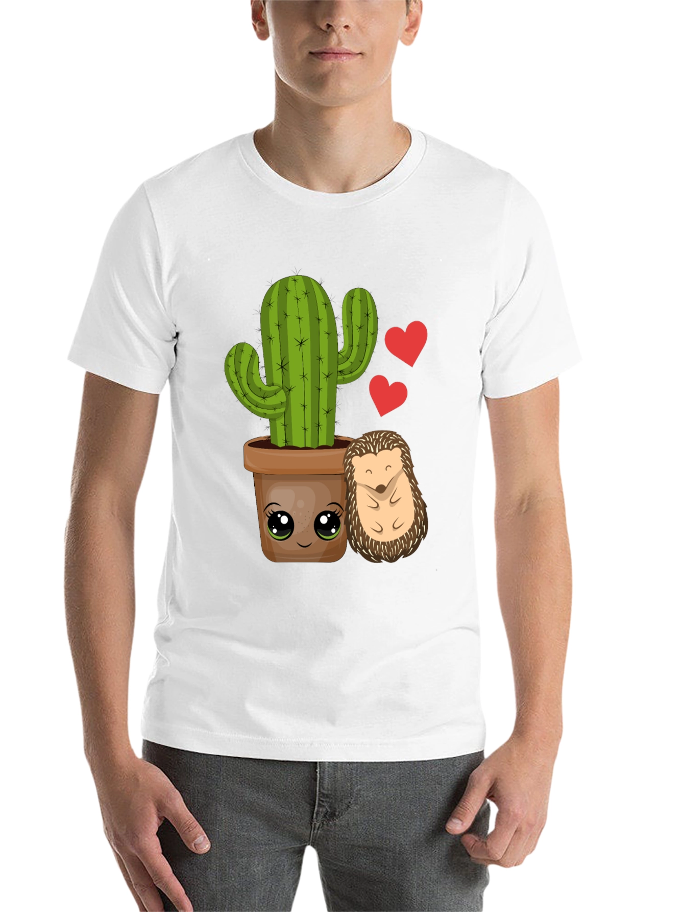 Black Cute Cactus & Hedgehog T-Shirt view 14
