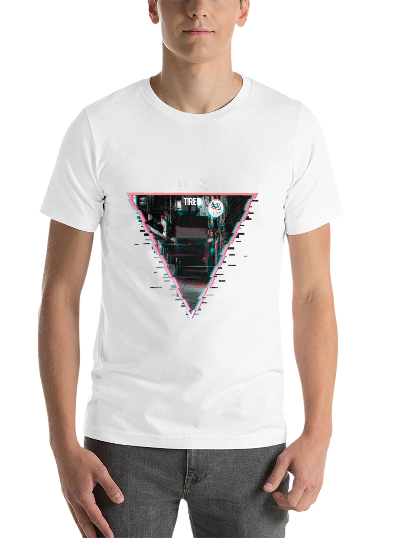 Black Tired Japanese Glitch Triangle T-Shirt view 14