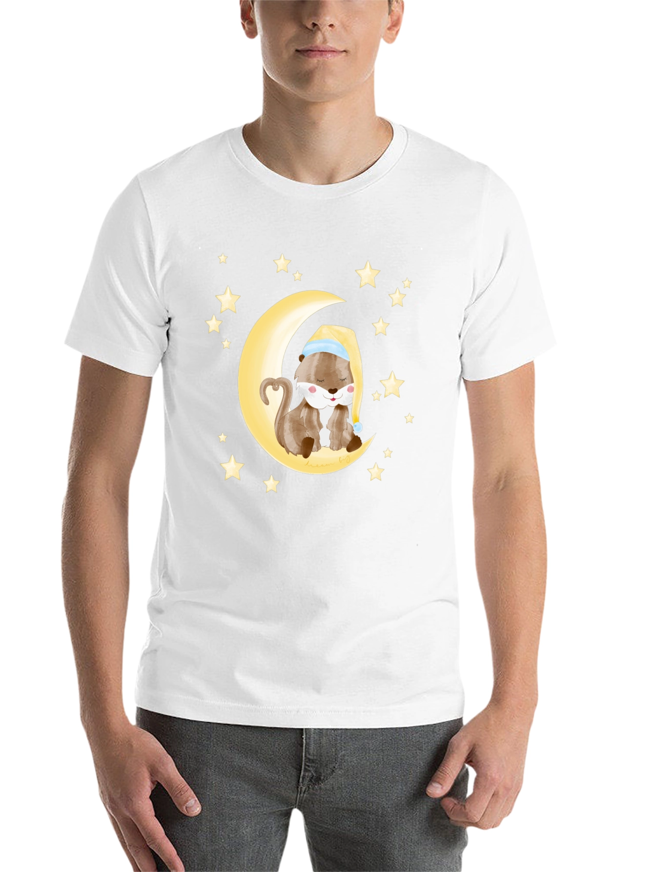 Black Otter Sleeping on Moon Graphic Tee - Black Cotton view 14