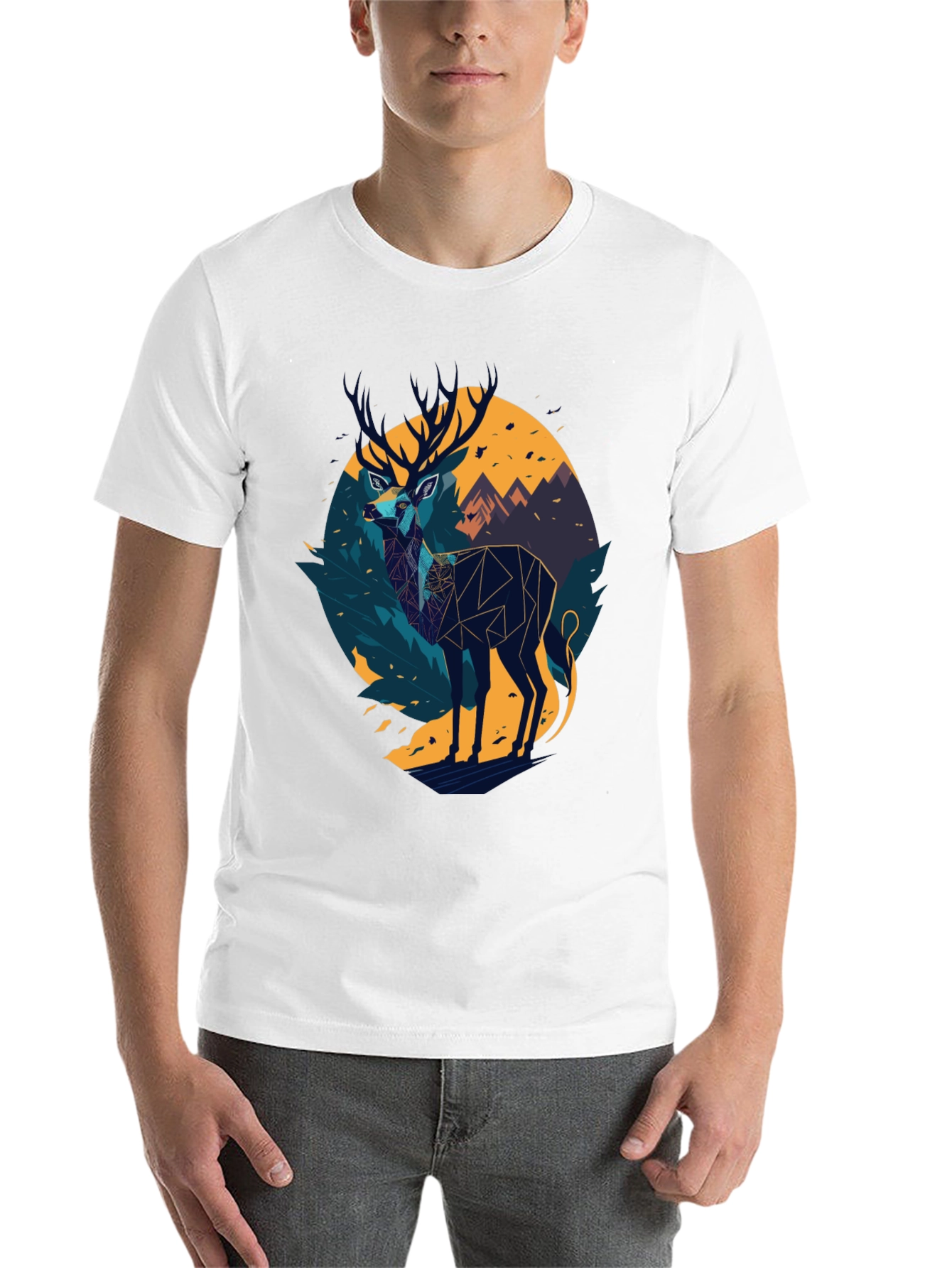 Black Geometric Deer Graphic Black T-Shirt view 14