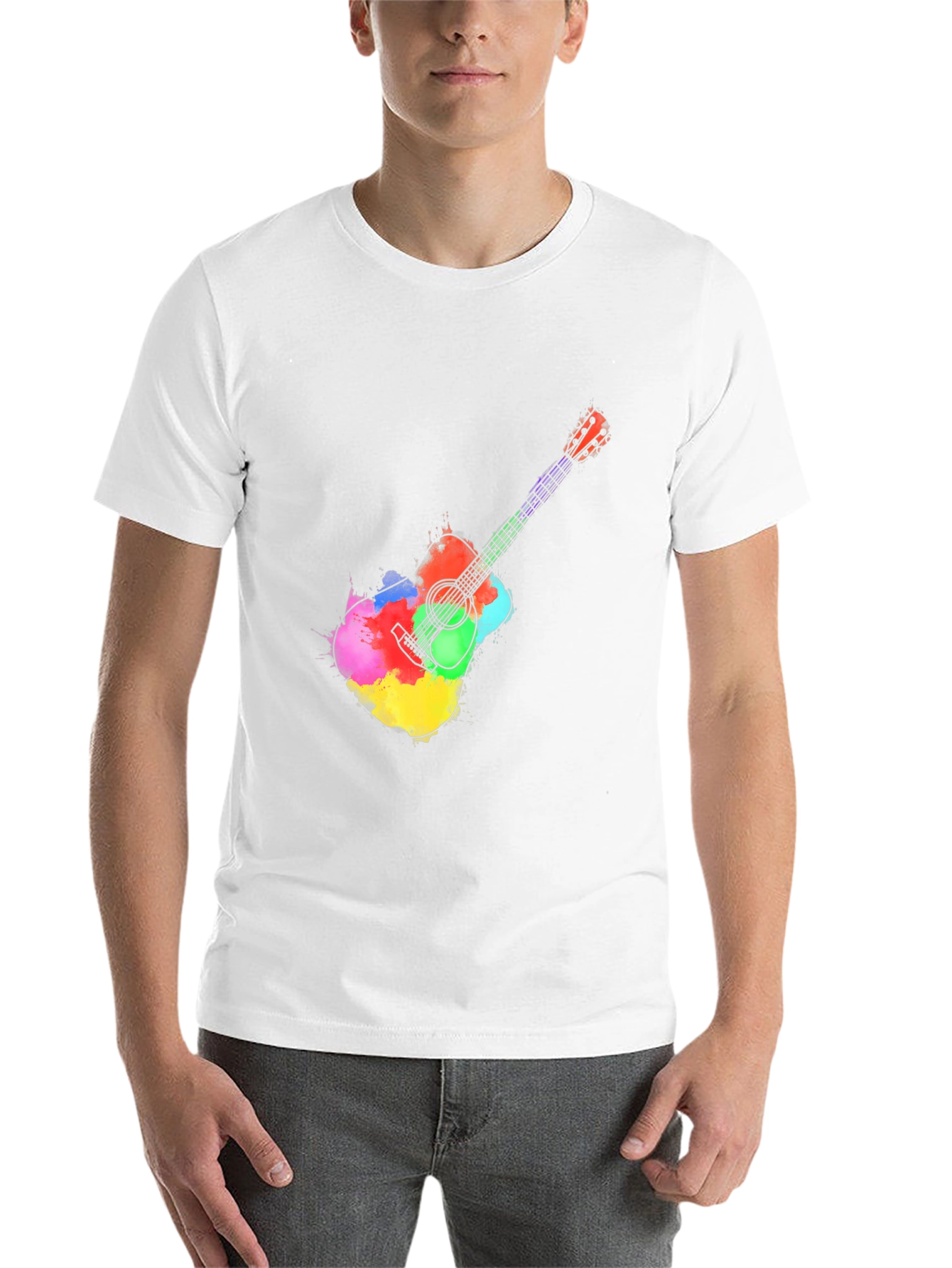 Black Watercolor Guitar Graphic Tee - Black T-Shirt view 14