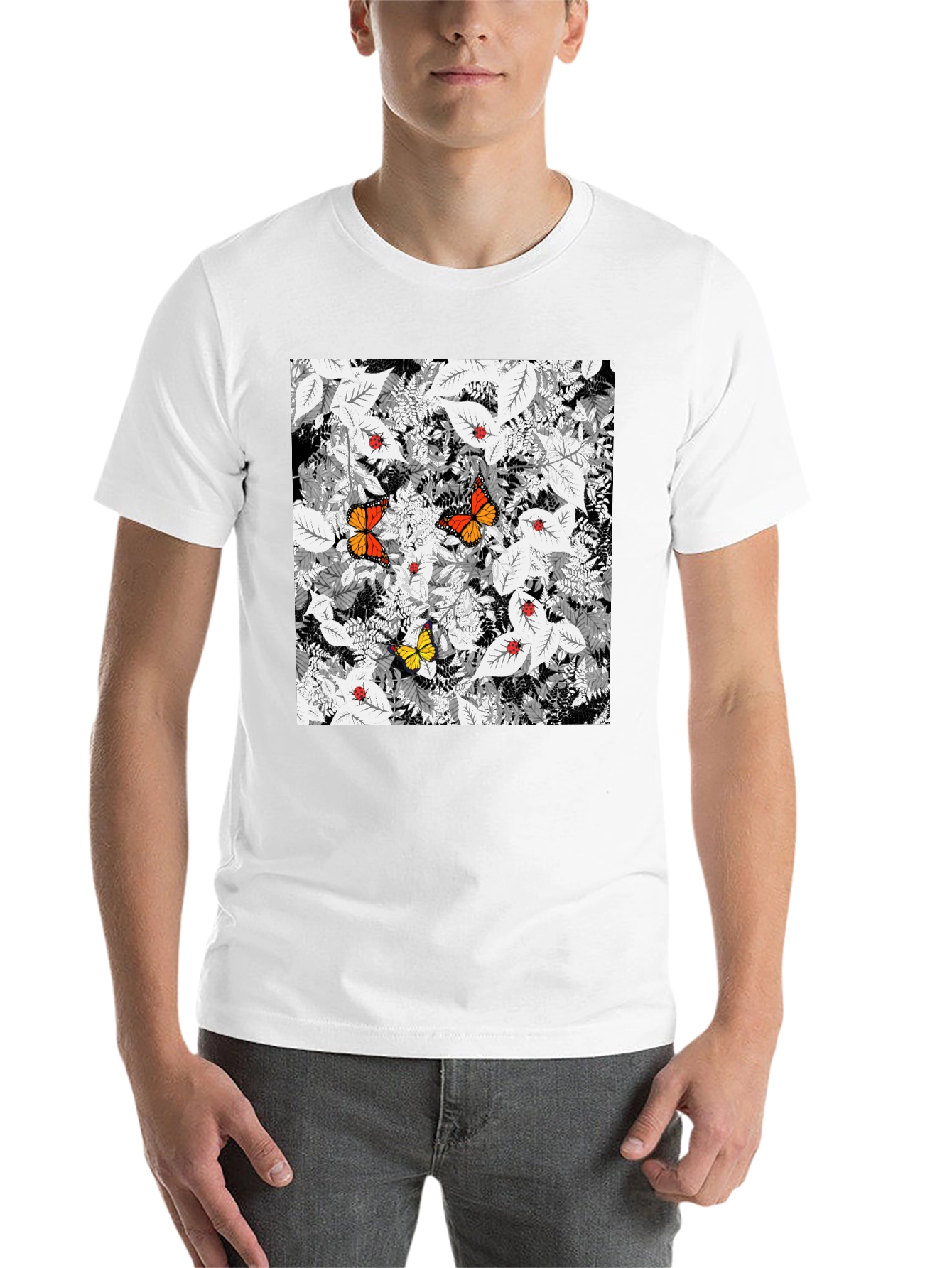 Black Butterfly & Ladybug Graphic Print Black T-Shirt view 14
