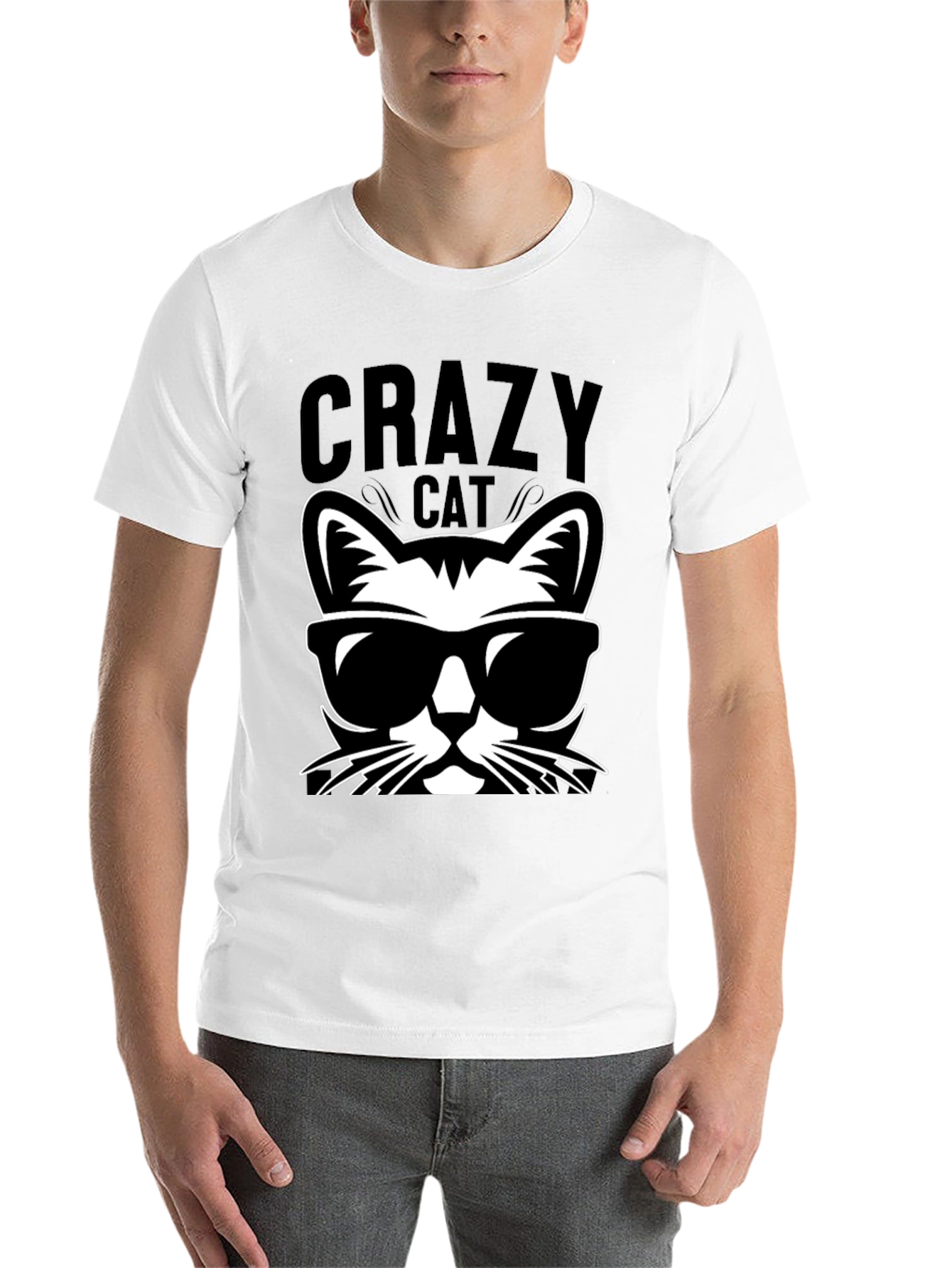 Black Crazy Cat Graphic Tee - Cool Cat T-Shirt view 14