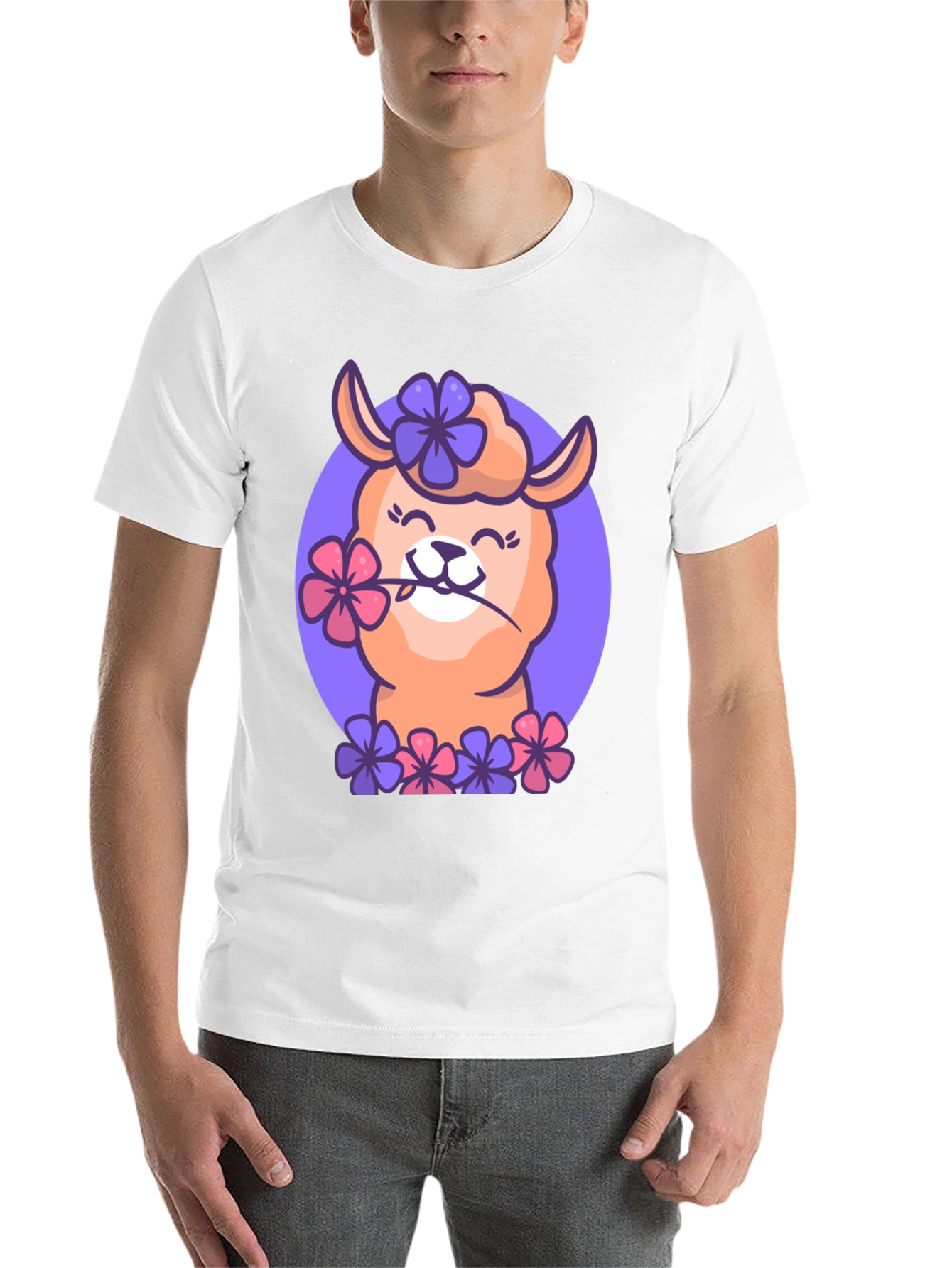 Black Llama Flower Power T-Shirt - Cute Cartoon Design view 14