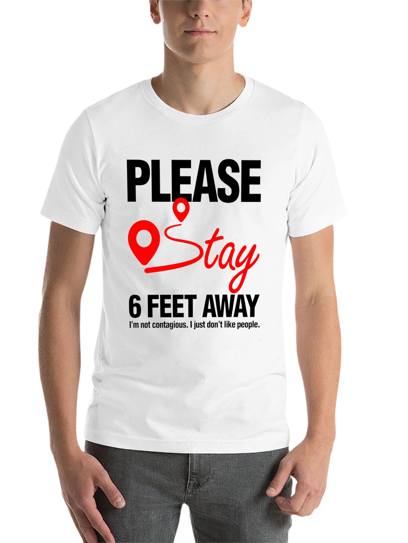 Black Please Stay 6 Feet Away T-Shirt view 14
