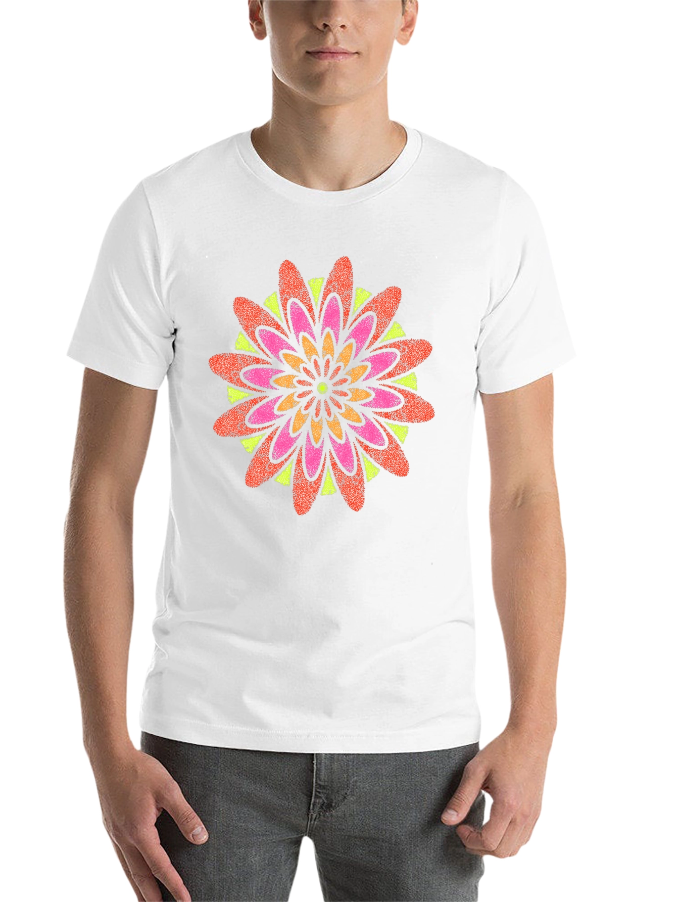 Black Vibrant Floral Mandala Black T-Shirt view 14