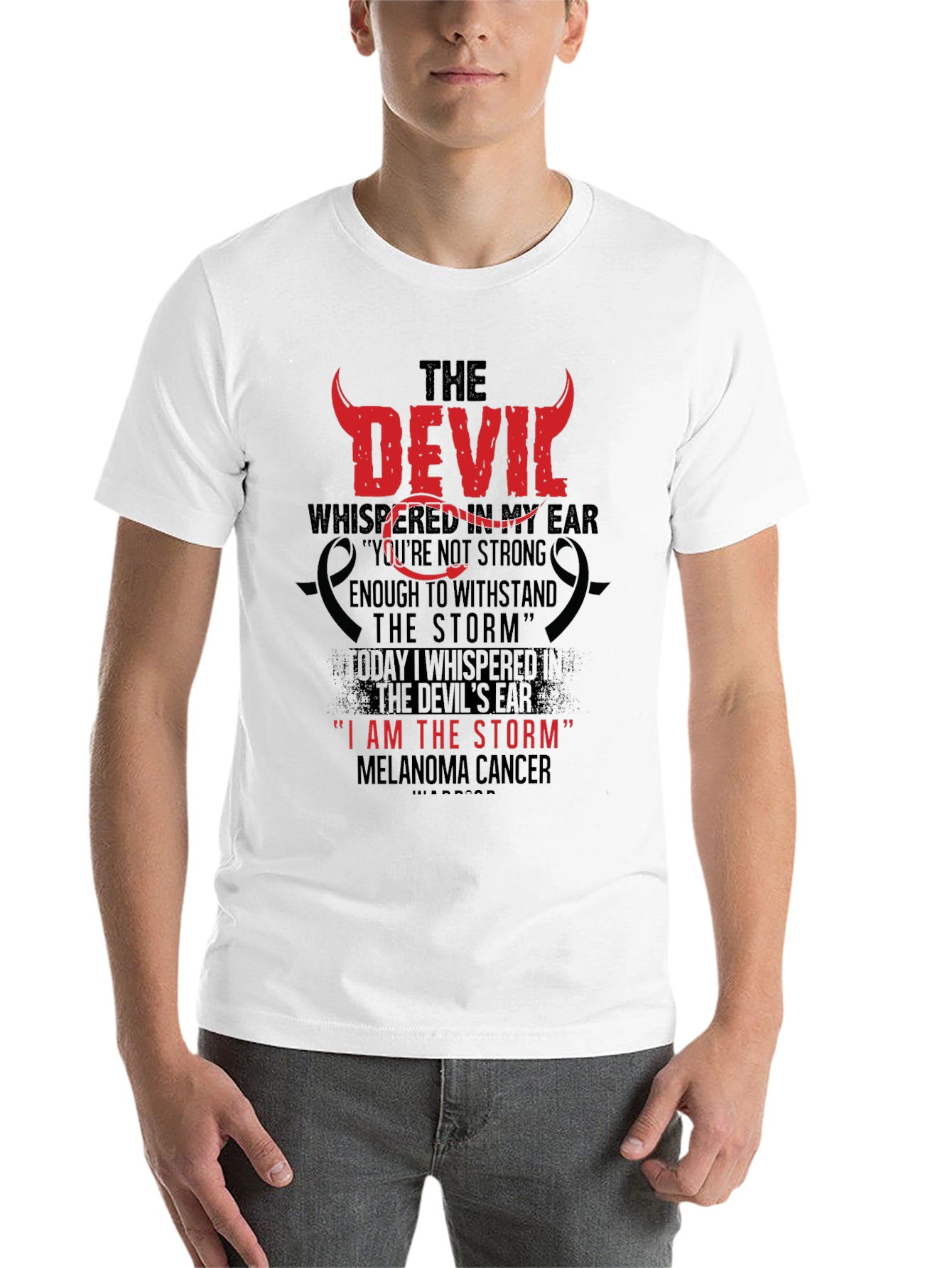 Black The Devil Whispered Melenoma Awareness T-Shirt view 14