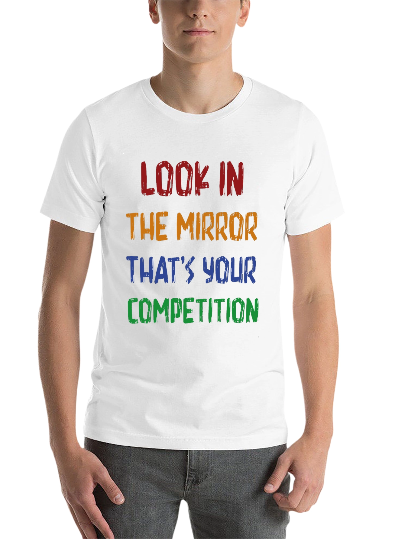 Black Motivational T-Shirt: Look in the Mirror - Competition view 14