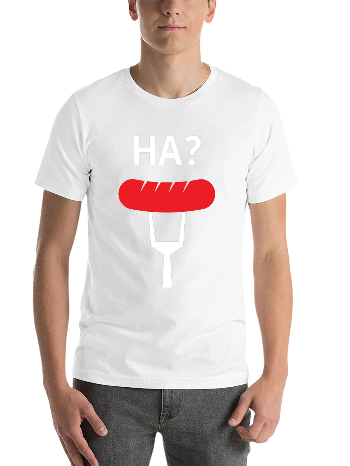 Black Funny "HA?" Hot Dog T-Shirt view 14