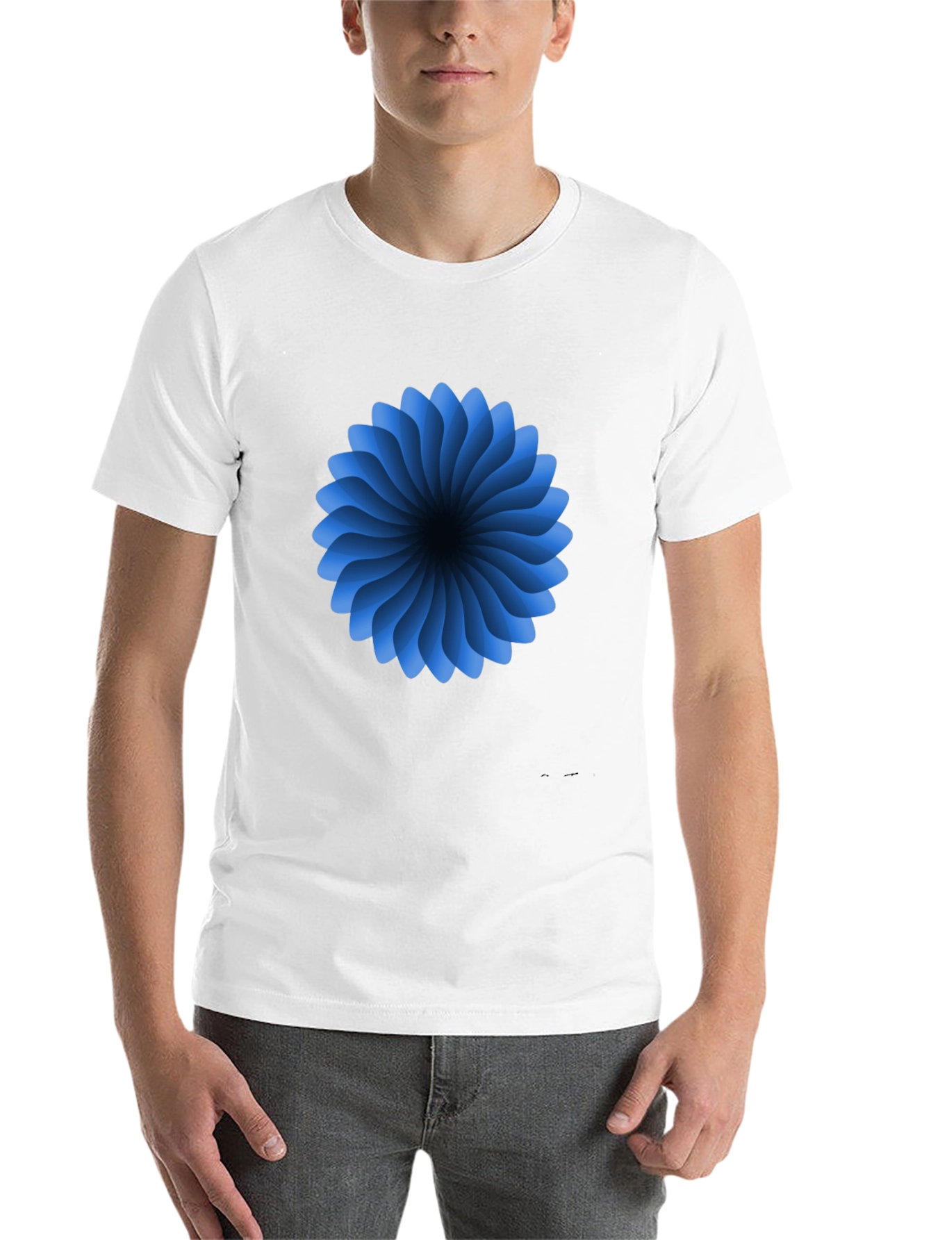 Black Abstract Blue Flower Graphic Black T-Shirt view 14