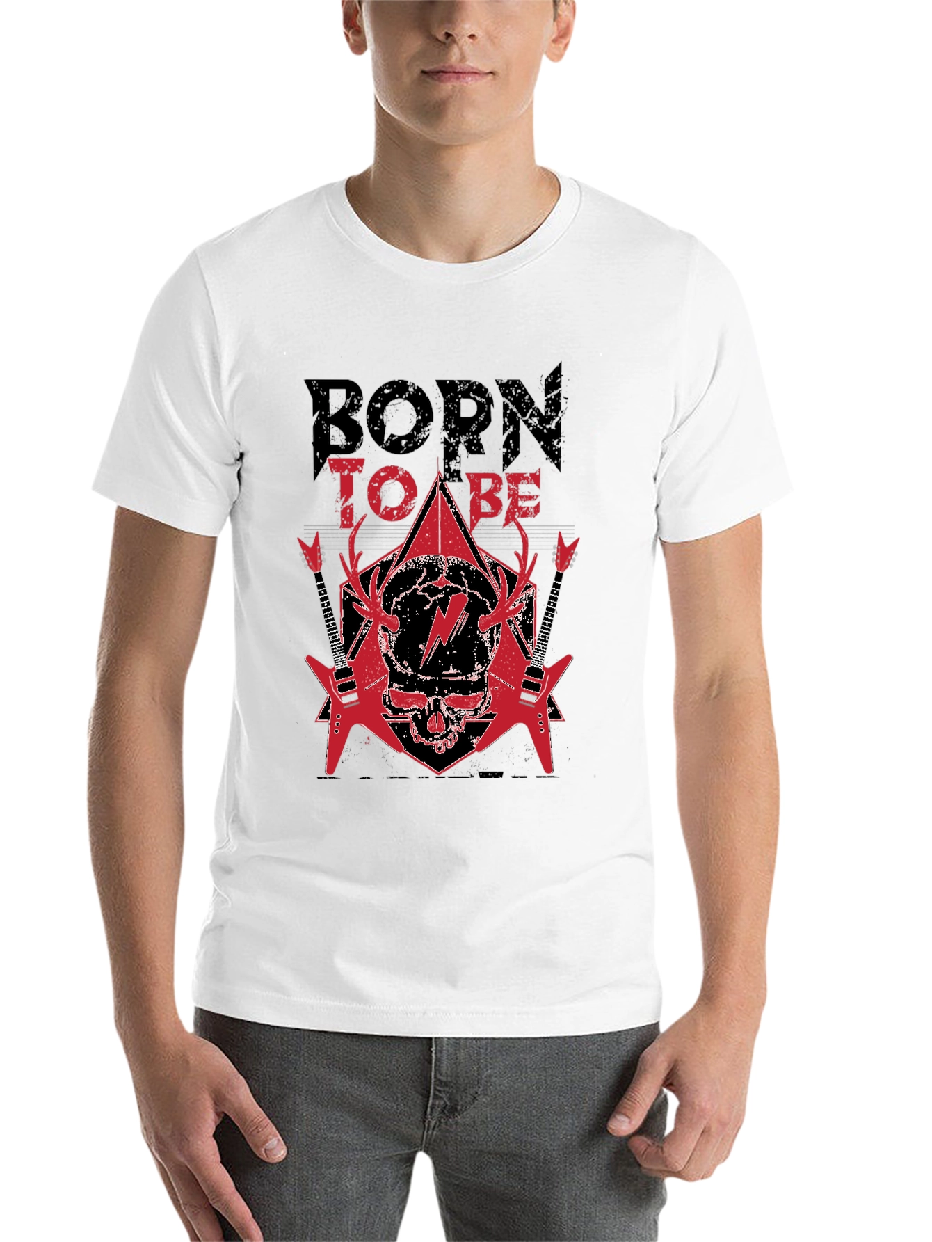 Black Born to Be Rock T-Shirt - Skull & Guitars view 14