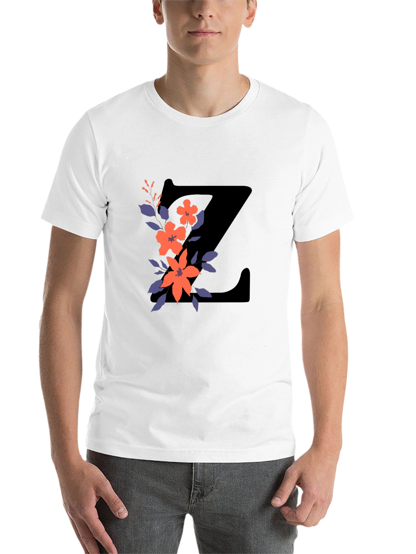 Black Floral Letter Z Black T-Shirt view 14