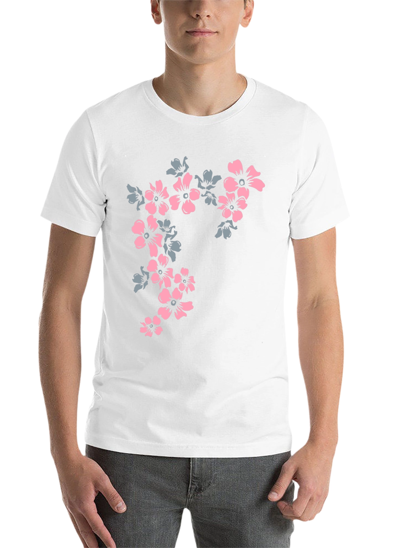 Black Floral Print Tee - Black Casual T-Shirt view 14