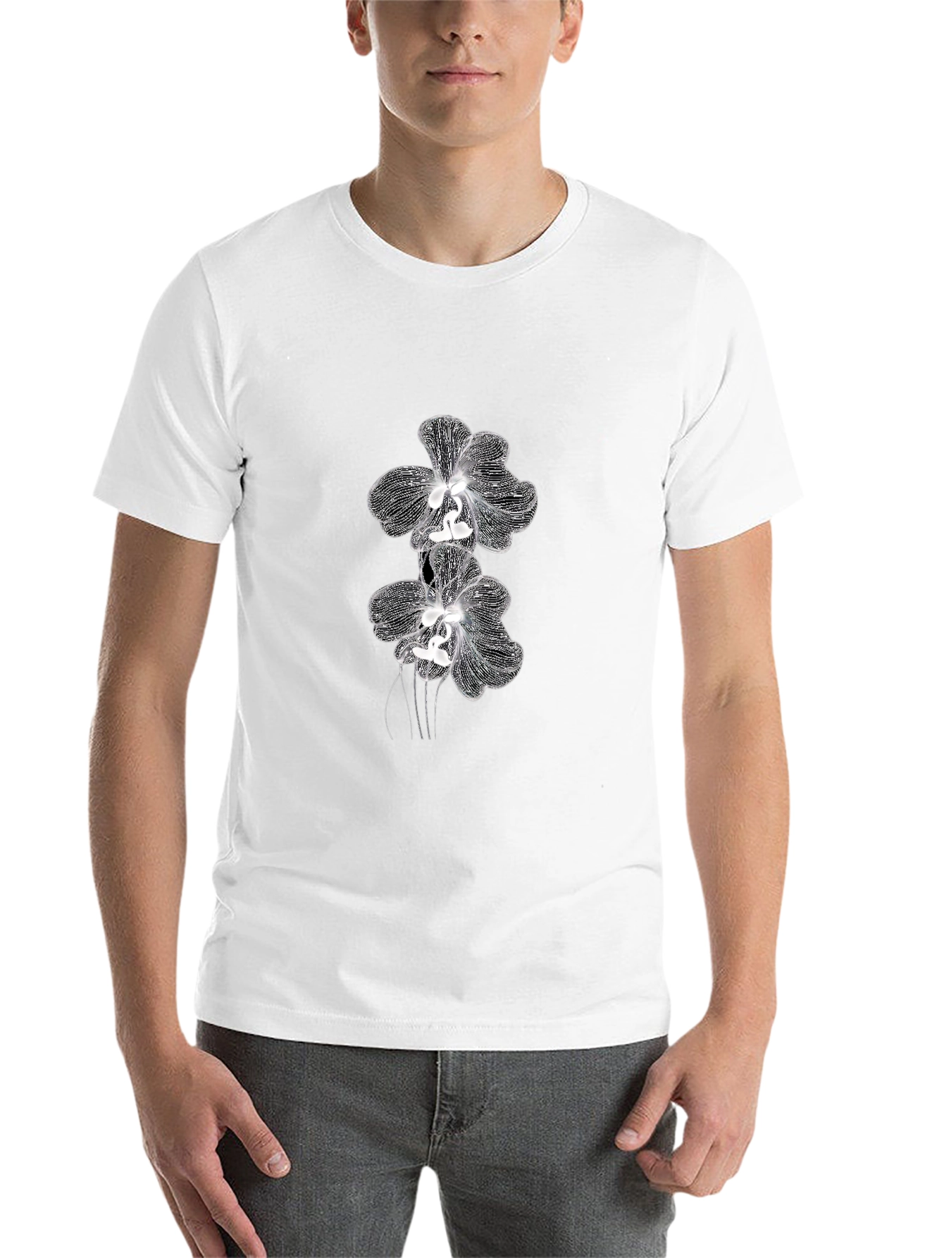 Black Elegant Orchid Graphic Tee - Black Cotton Blend view 14