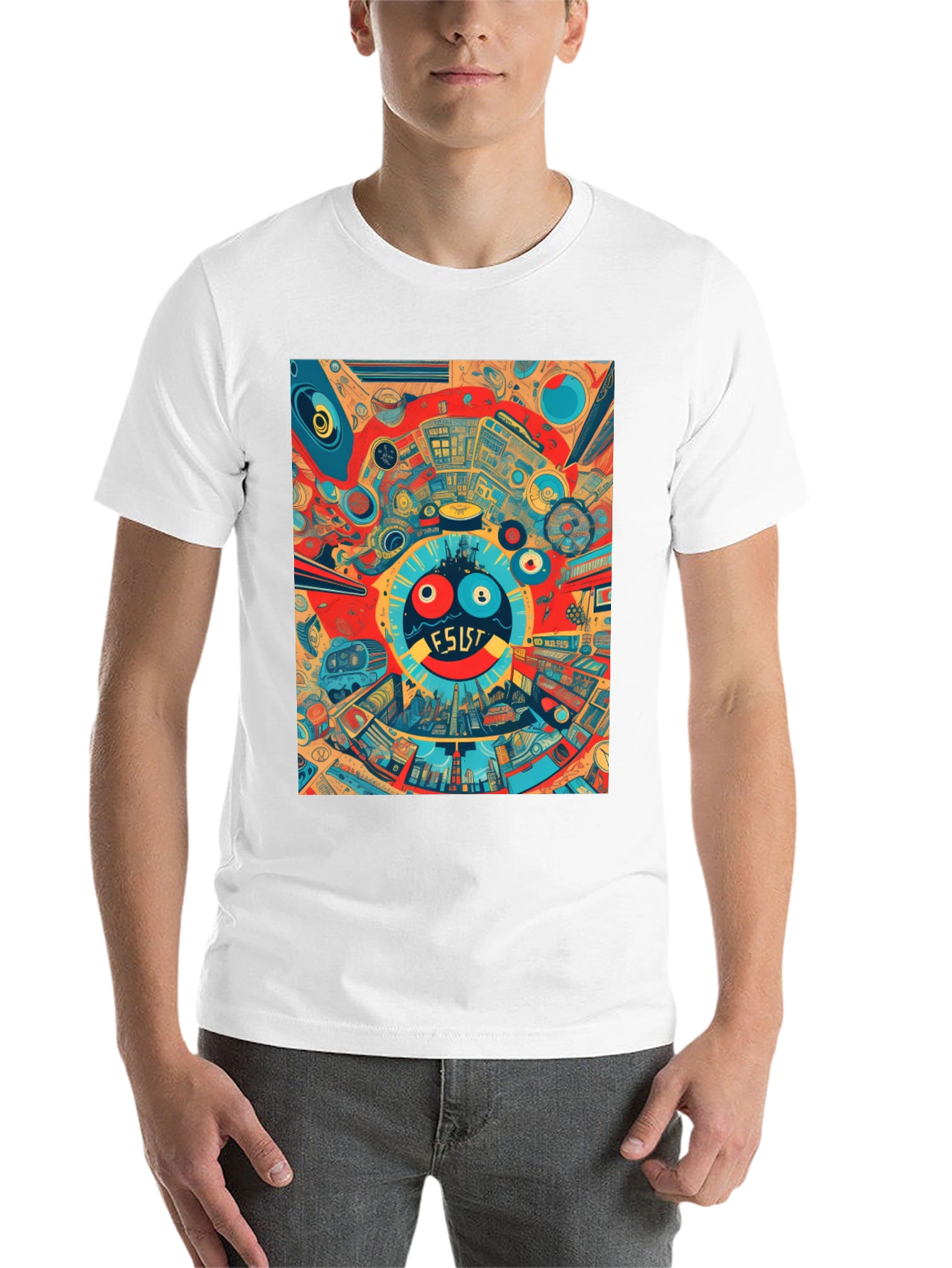 Black Abstract Graphic Print Crew Neck Tee view 14