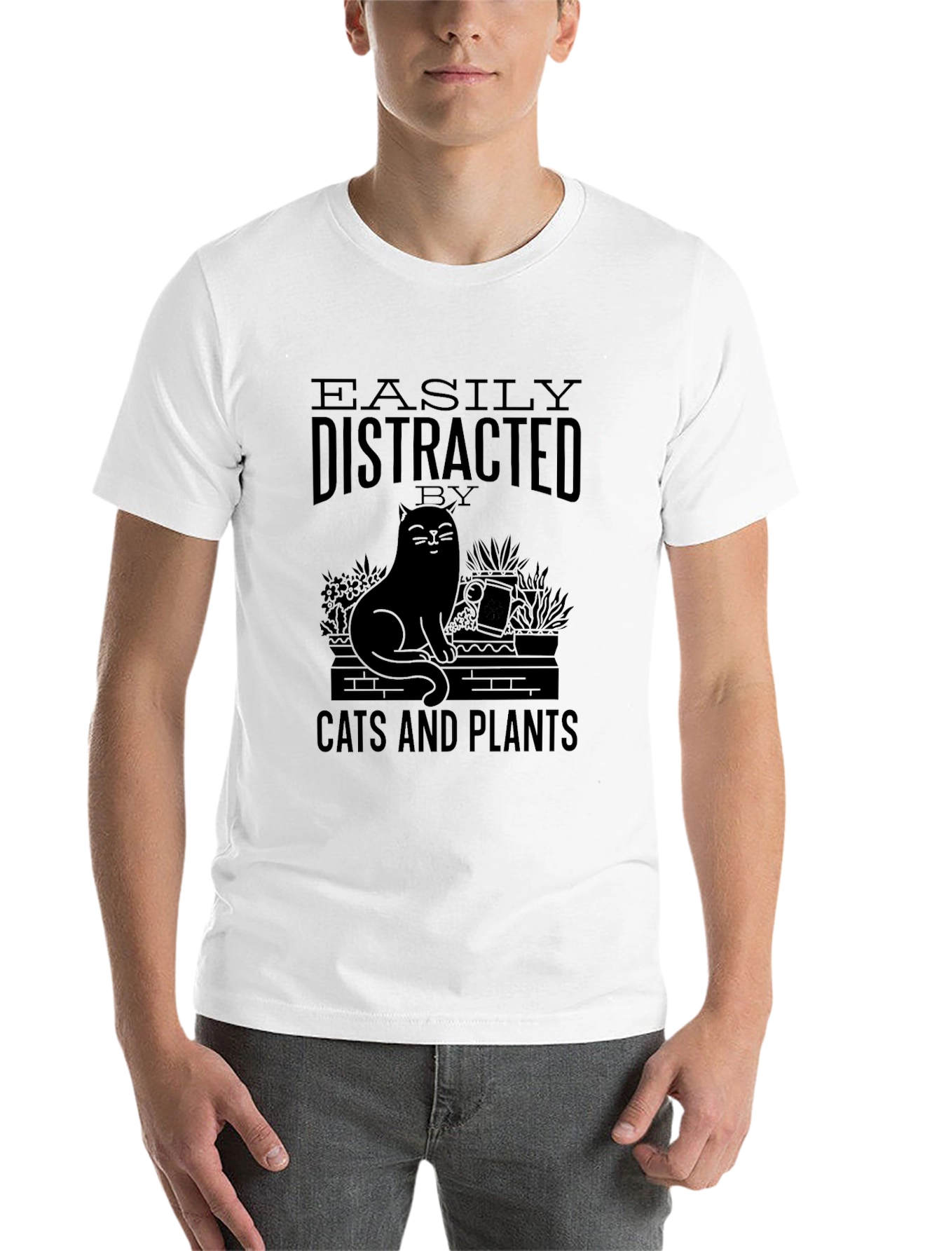 Black Easily Distracted by Cats and Plants Graphic T-Shirt view 14