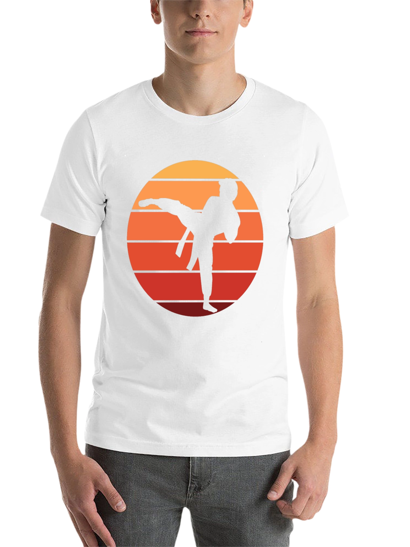 Black Karate Sunset Graphic Tee - Martial Arts Silhouette T-Shirt view 14