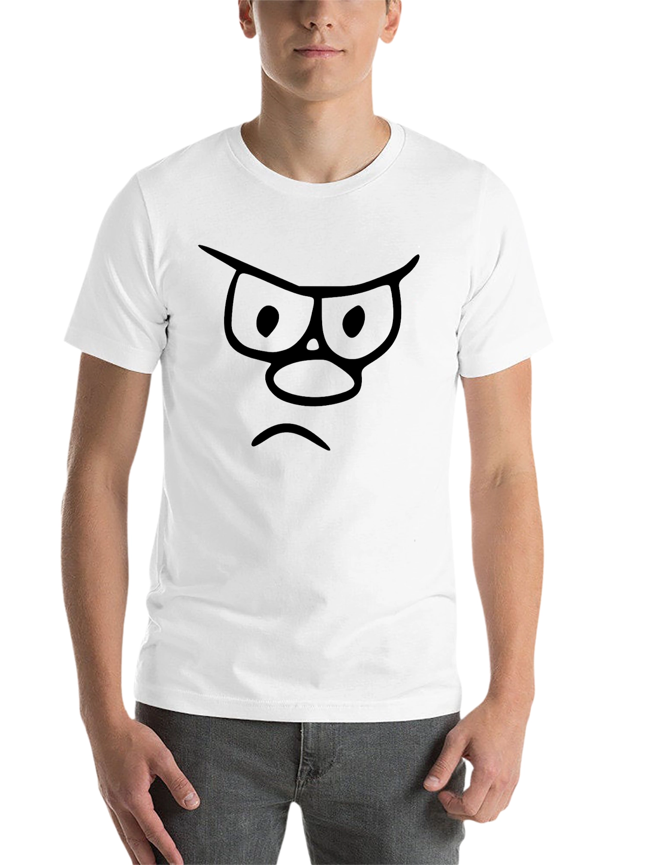 Black Grumpy Face Graphic T-Shirt - Black Cotton Tee view 14