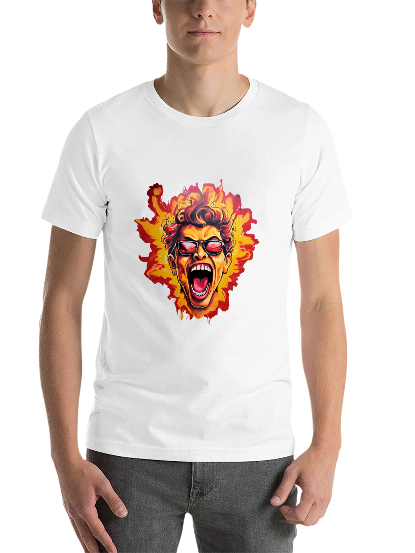 Black Fiery Screaming Face Graphic Black T-Shirt view 14
