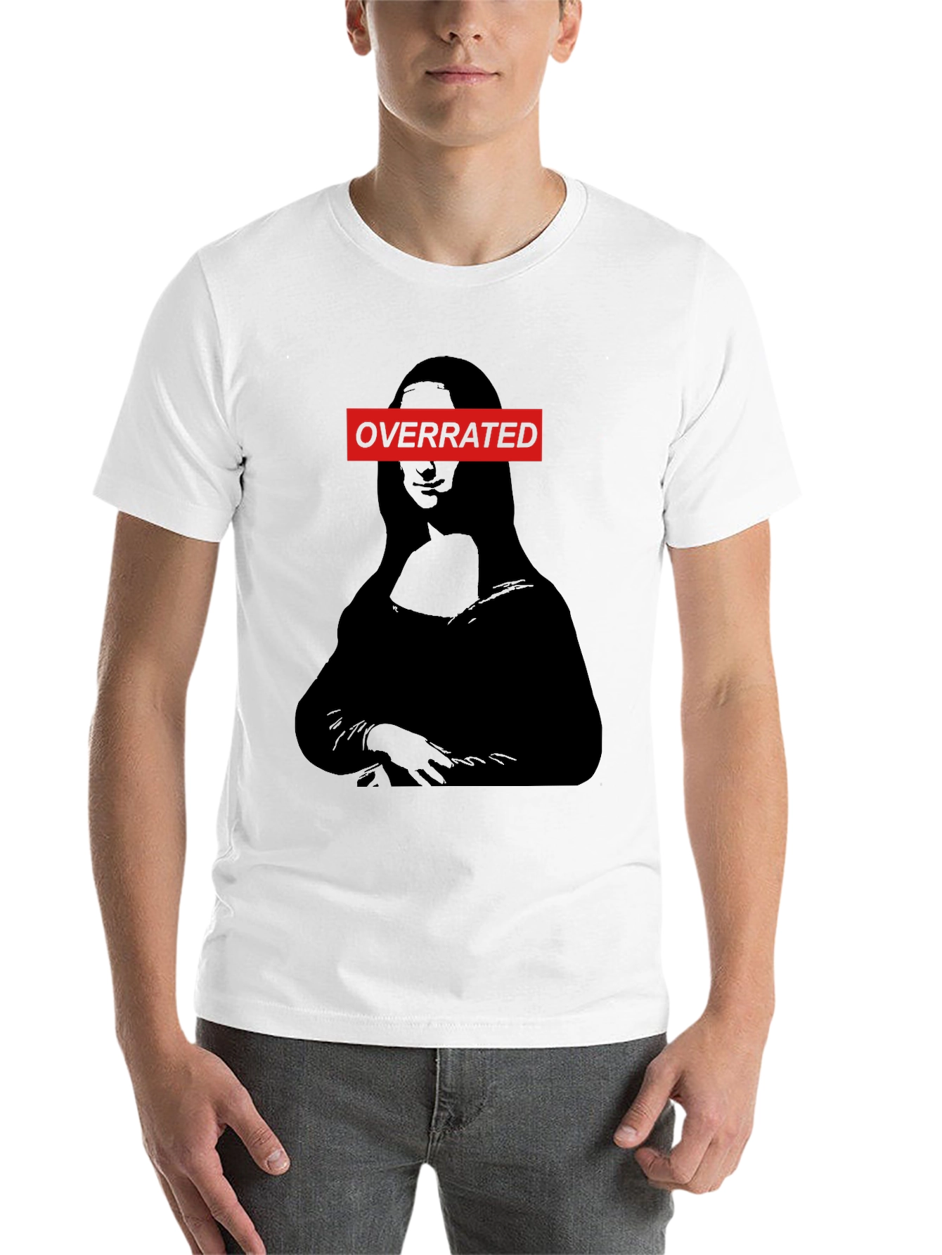 Black Overrated Mona Lisa Graphic Tee - Unique Humor T-Shirt view 14
