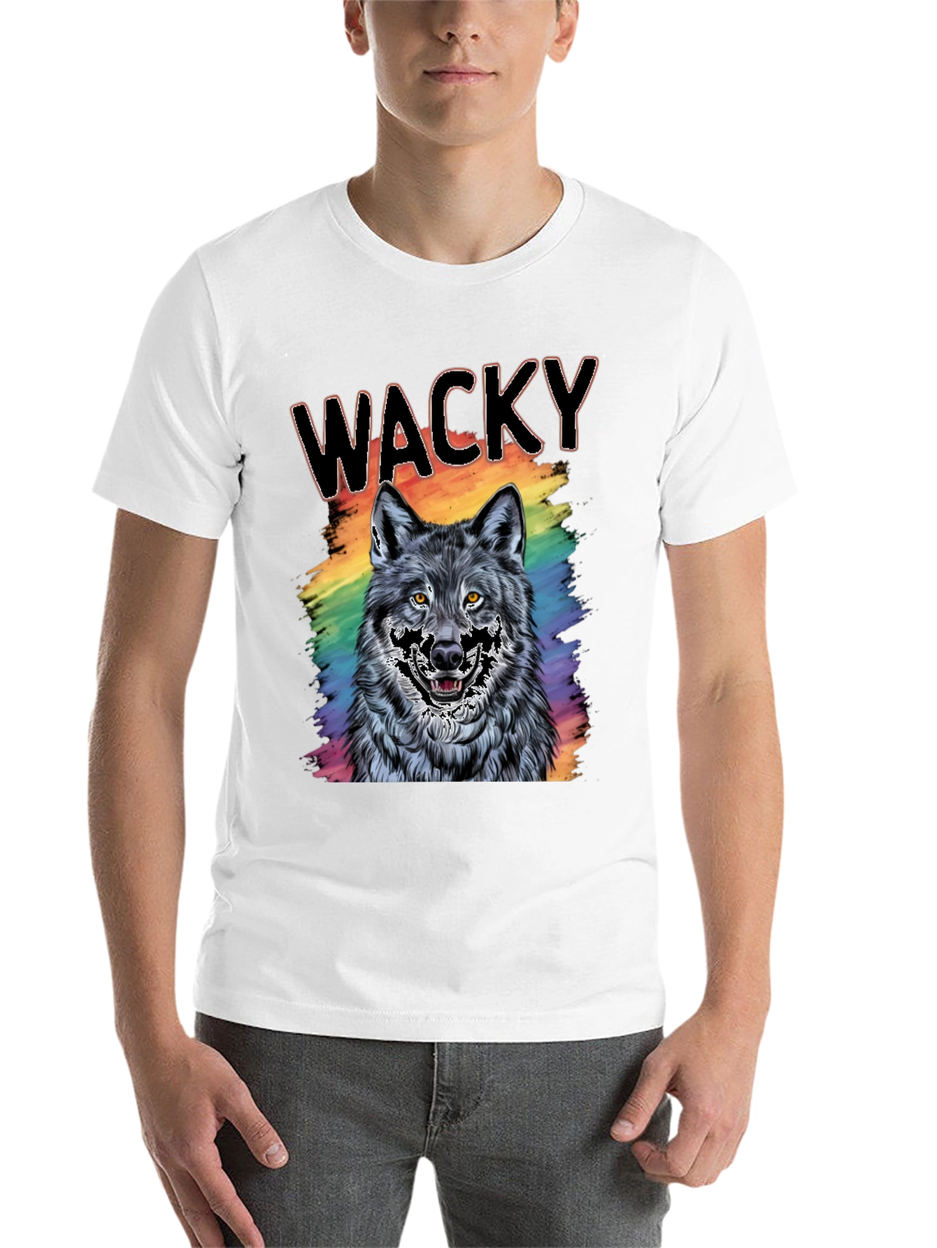 Black Wacky Wolf Graphic Tee - Colorful Animal T-Shirt view 14