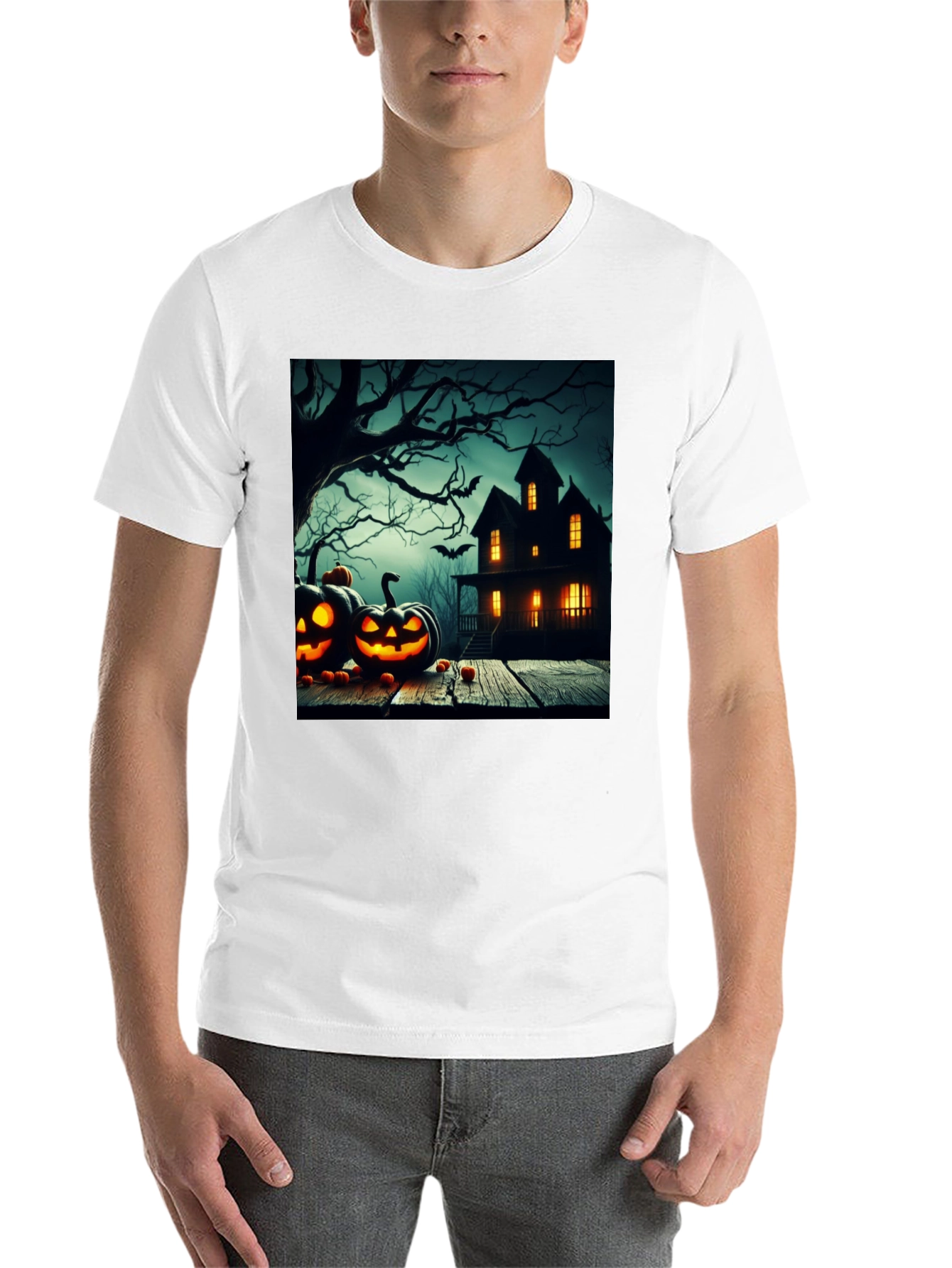 Black Halloween Haunted House T-Shirt view 14