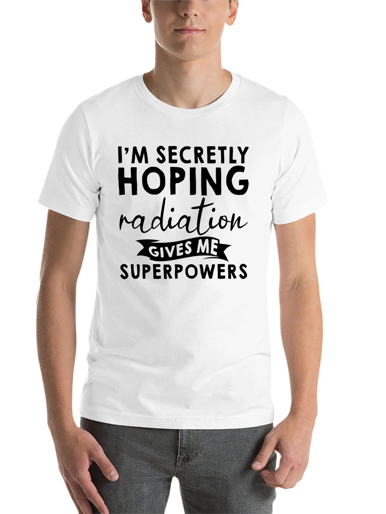 Black Radiation Superpowers Funny Graphic Tee view 14