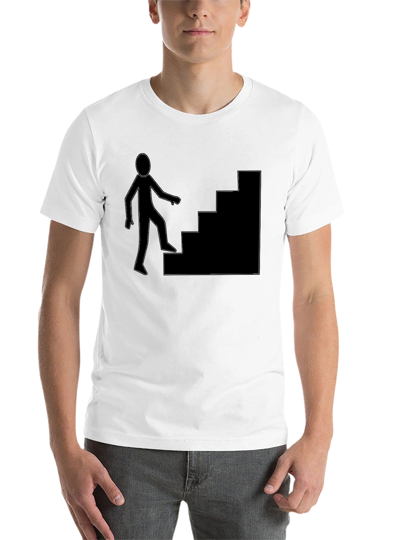 Black Men's Black T-Shirt with Stairs Graphic view 14