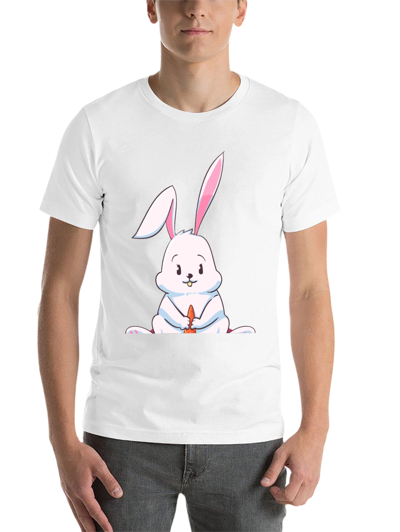 Black Cute Rabbit Graphic Tee - Black Cotton Blend view 14