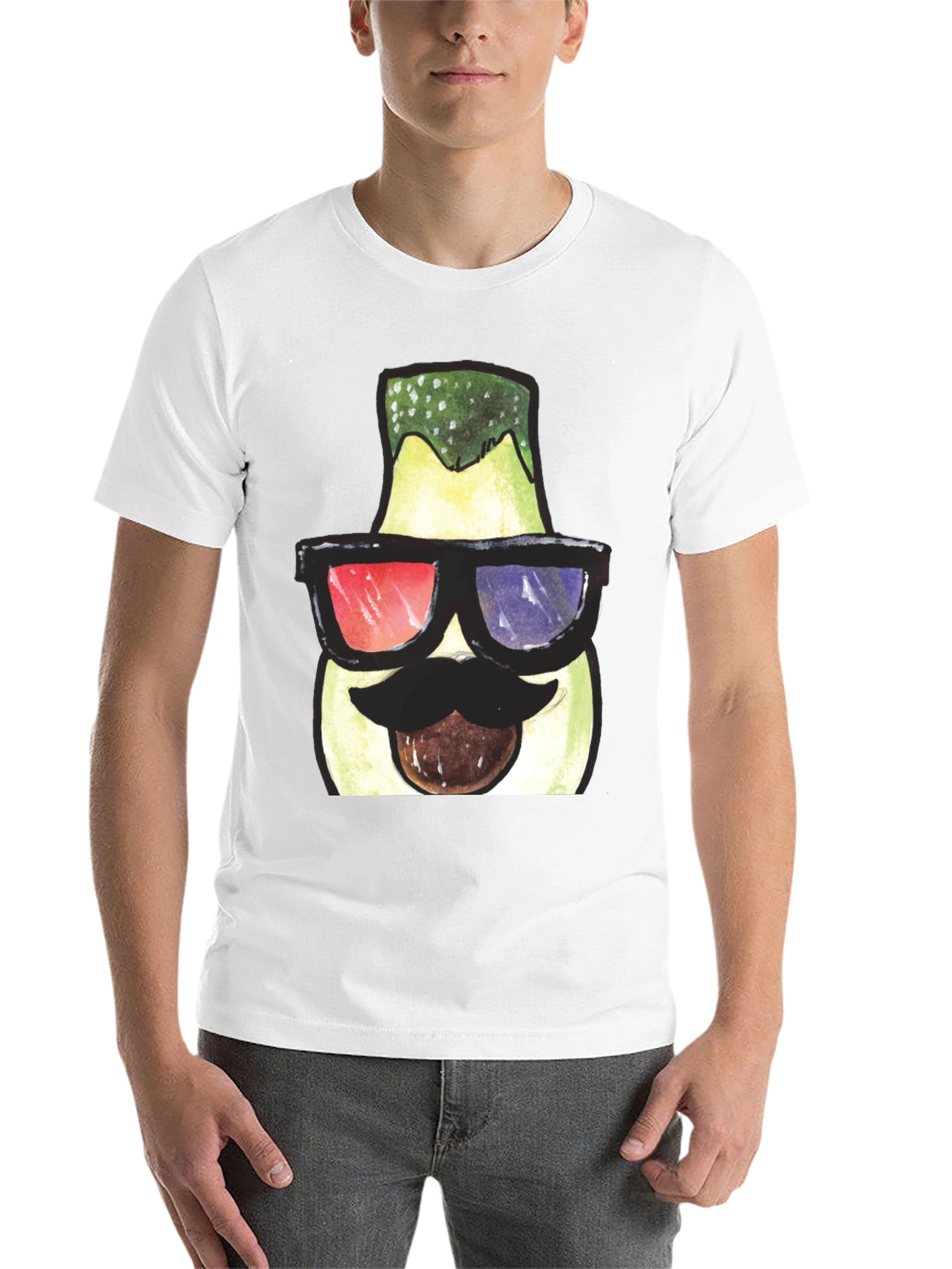 Black Funny Avocado 3D Glasses Graphic T-Shirt view 14