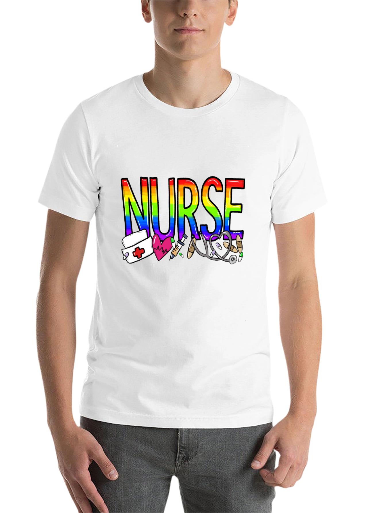 Black Rainbow Nurse Graphic T-Shirt - Medical Pride Tee view 14