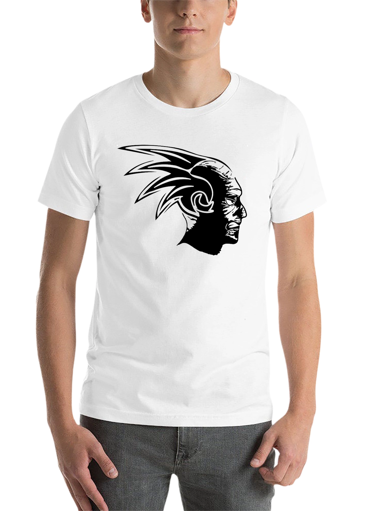 Black Tribal Profile Graphic Tee - Black Cotton Blend T-Shirt view 14