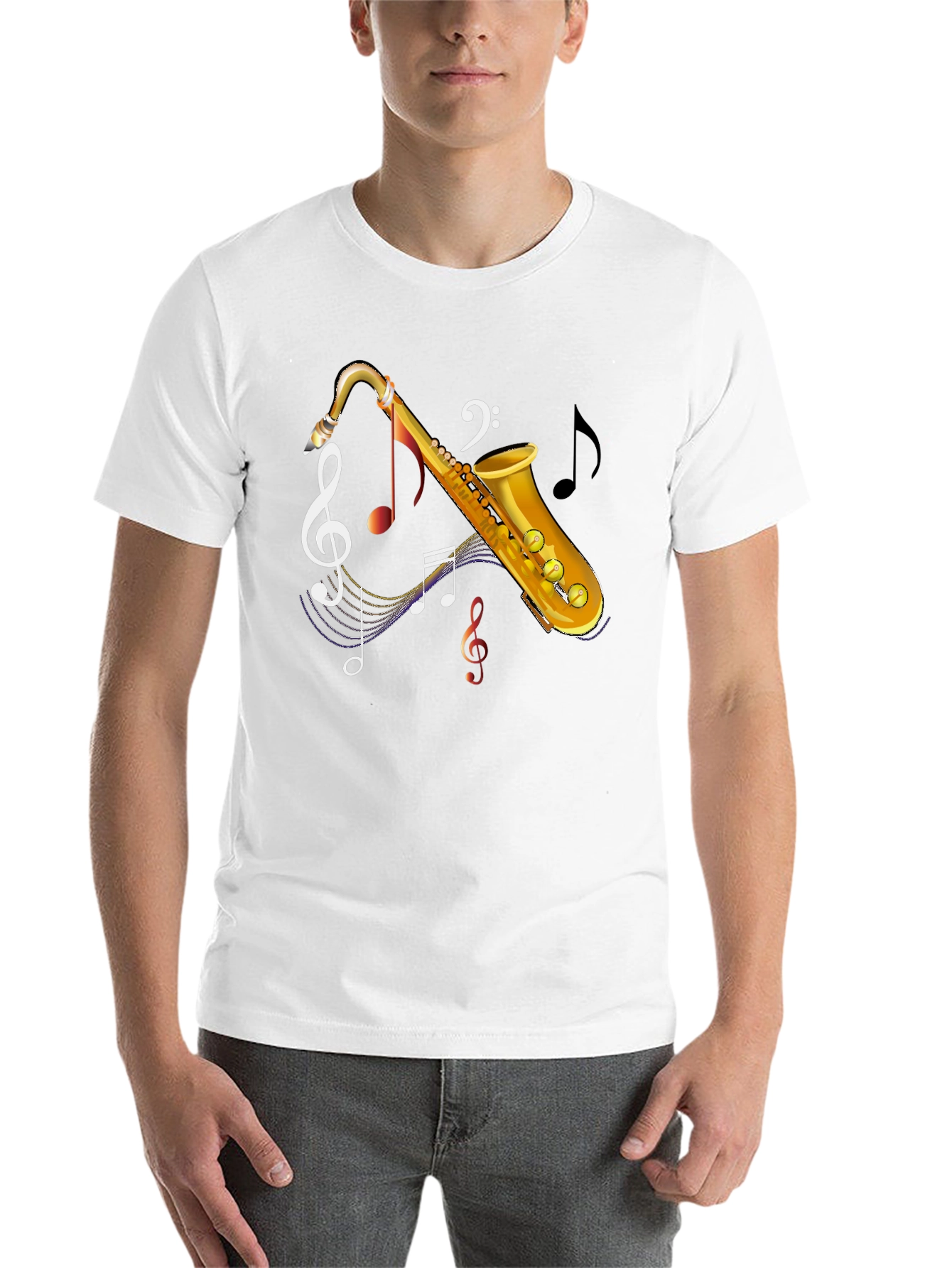 Black Saxophone Music Notes Graphic T-Shirt view 14