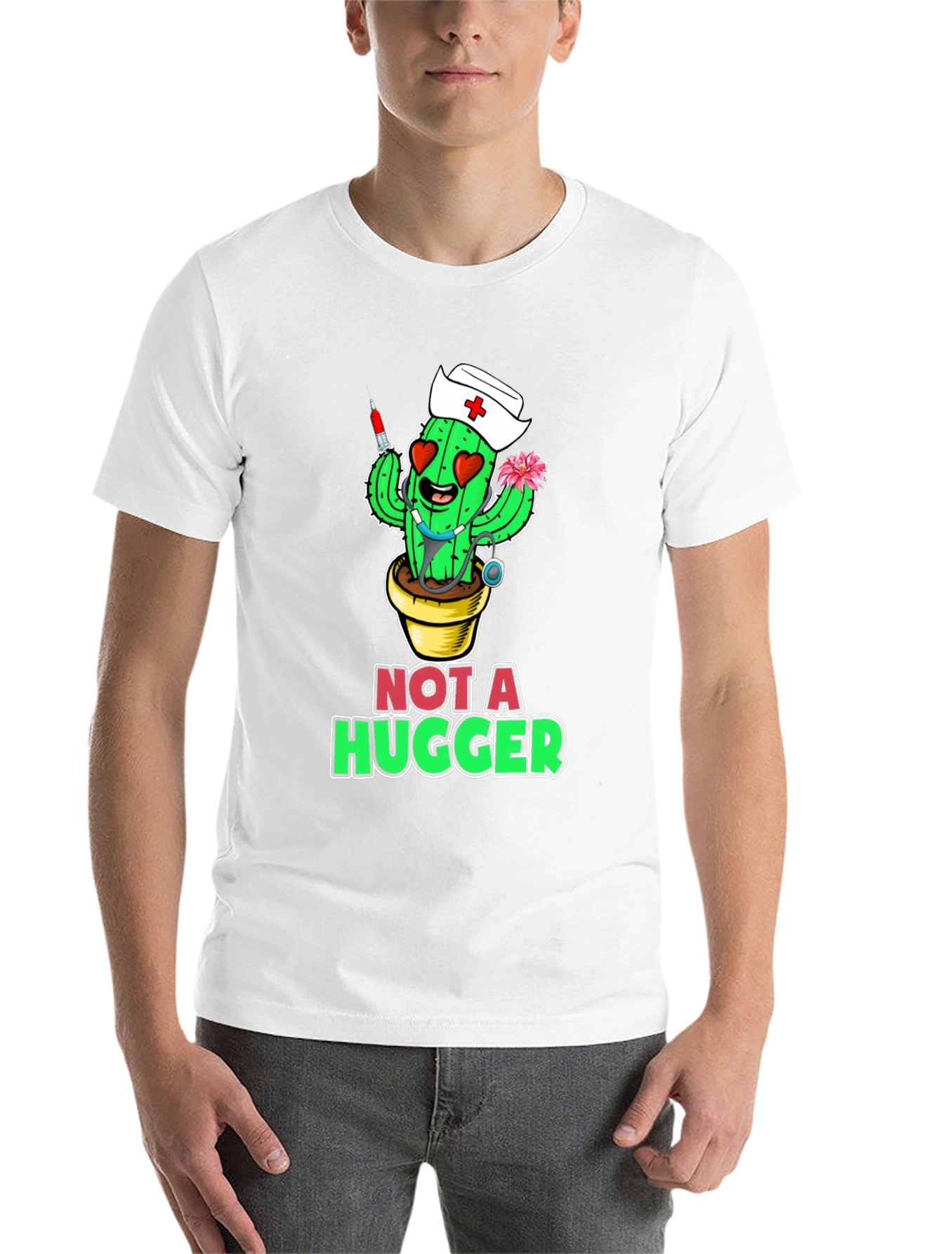 Black Not A Hugger Cactus Nurse T-Shirt view 14