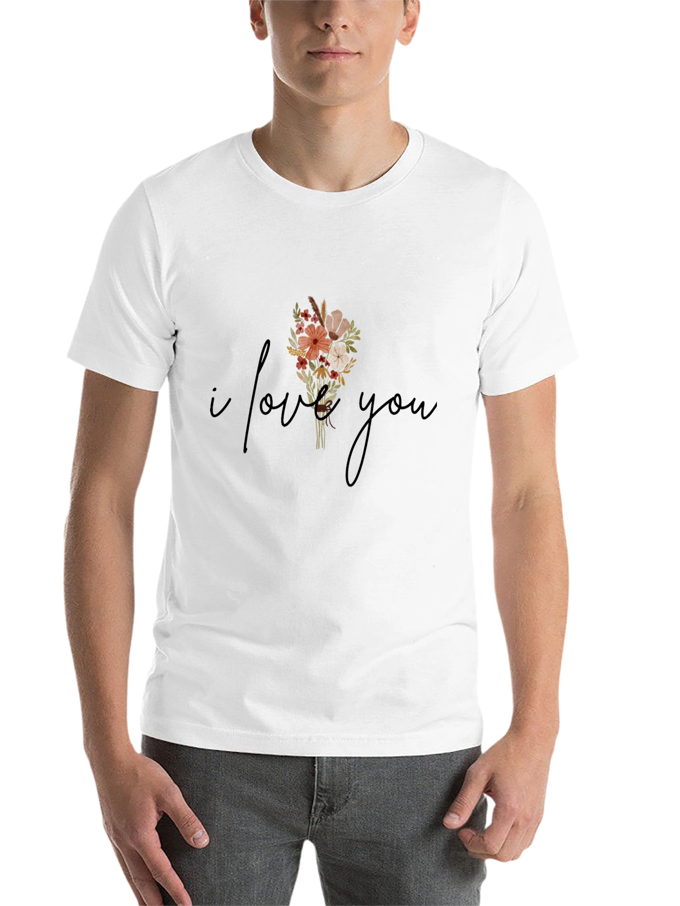 Black I Love You Floral Graphic Tee - Stylish Unisex T-Shirt view 14