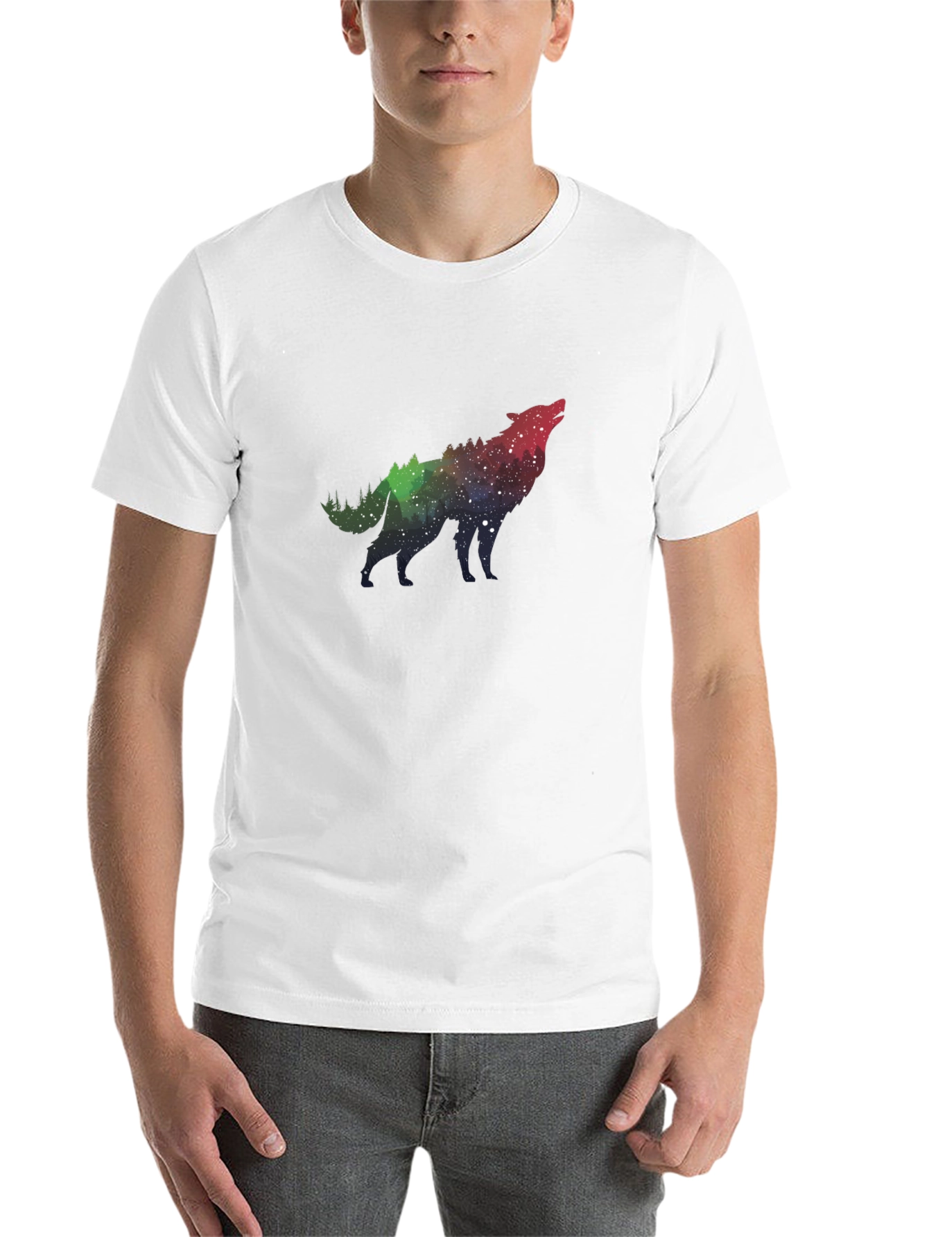 Wolf Galaxy Print Black T-Shirt - 14