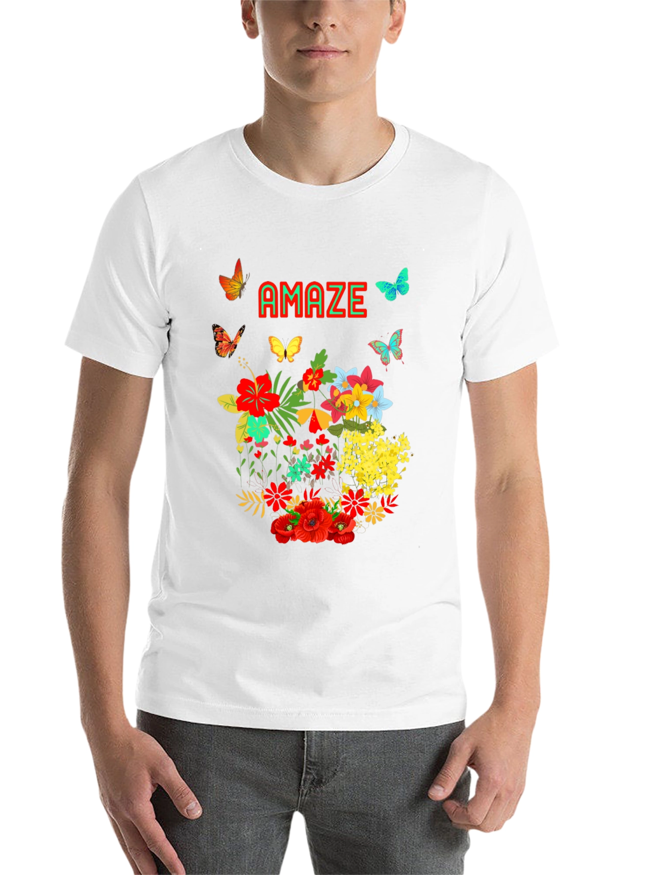 Black Amaze Floral Butterfly Graphic Tee - Men's Black T-Shirt view 14