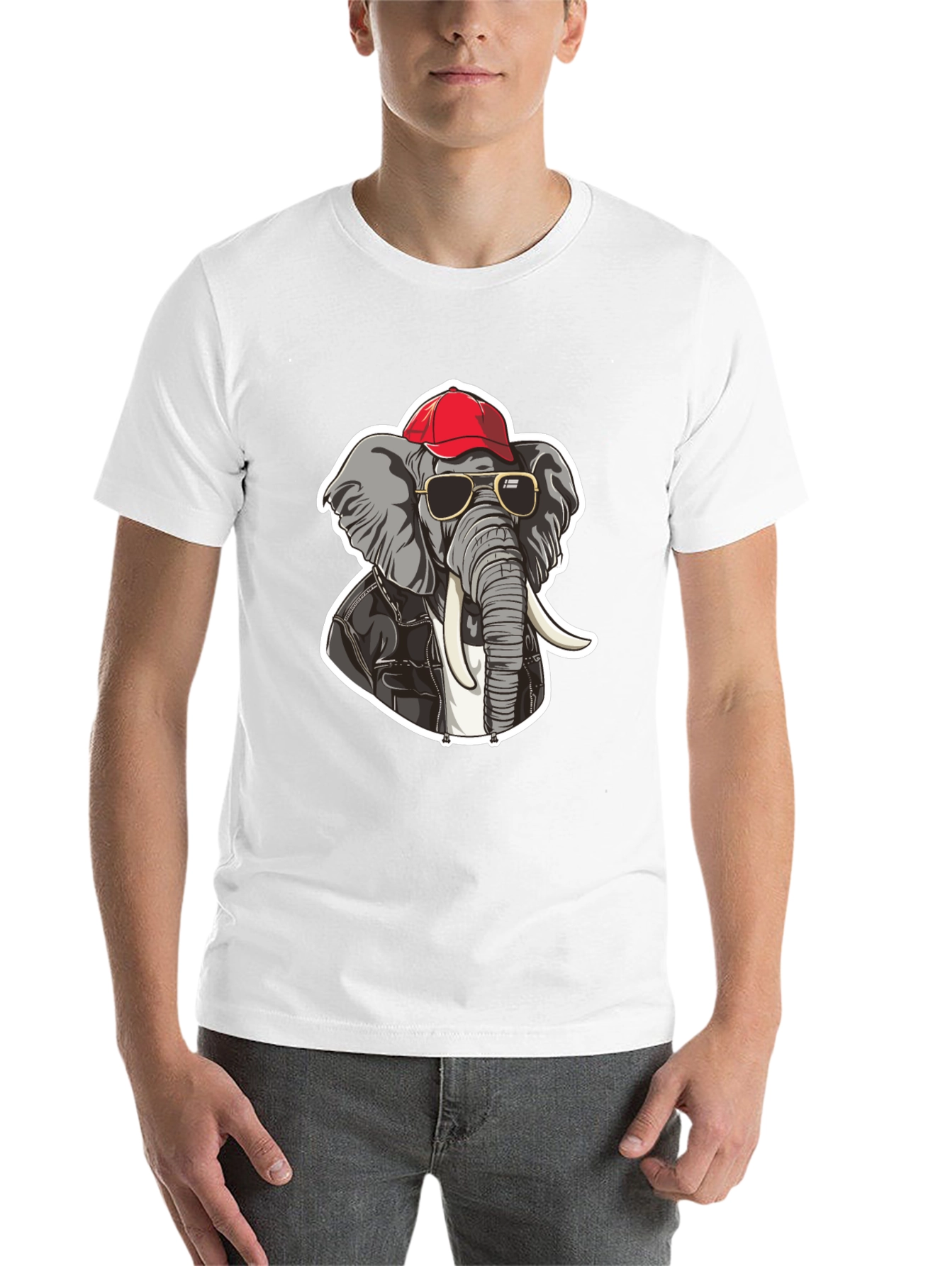 Black Cool Elephant Tee: Biker Style Cartoon Graphic T-Shirt view 14