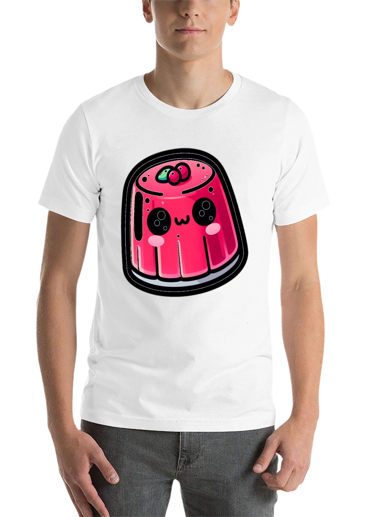 Black Cute Cartoon Pudding Black T-Shirt view 14