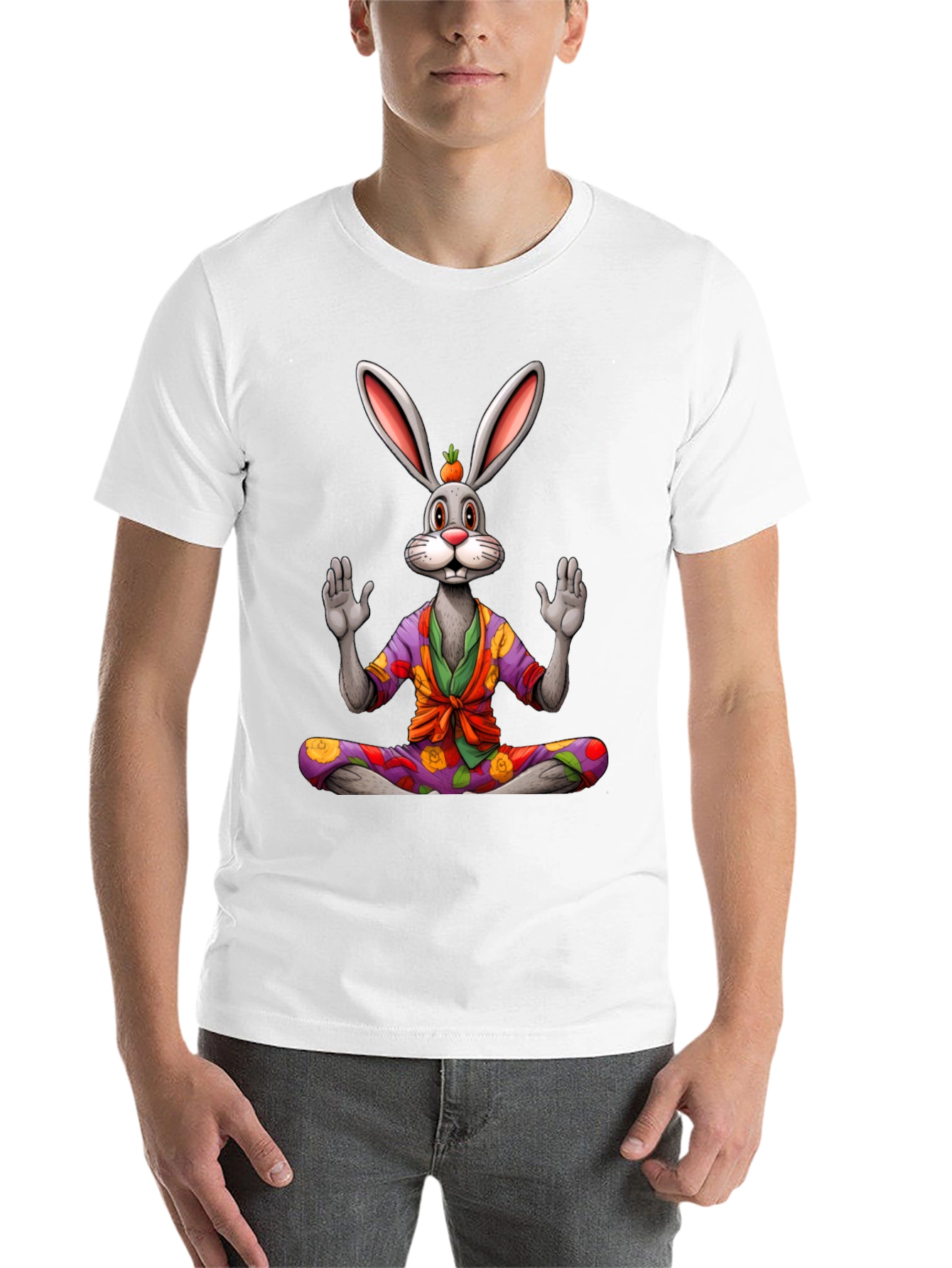 Black Zen Rabbit Graphic Tee - Meditating Hare Shirt view 14