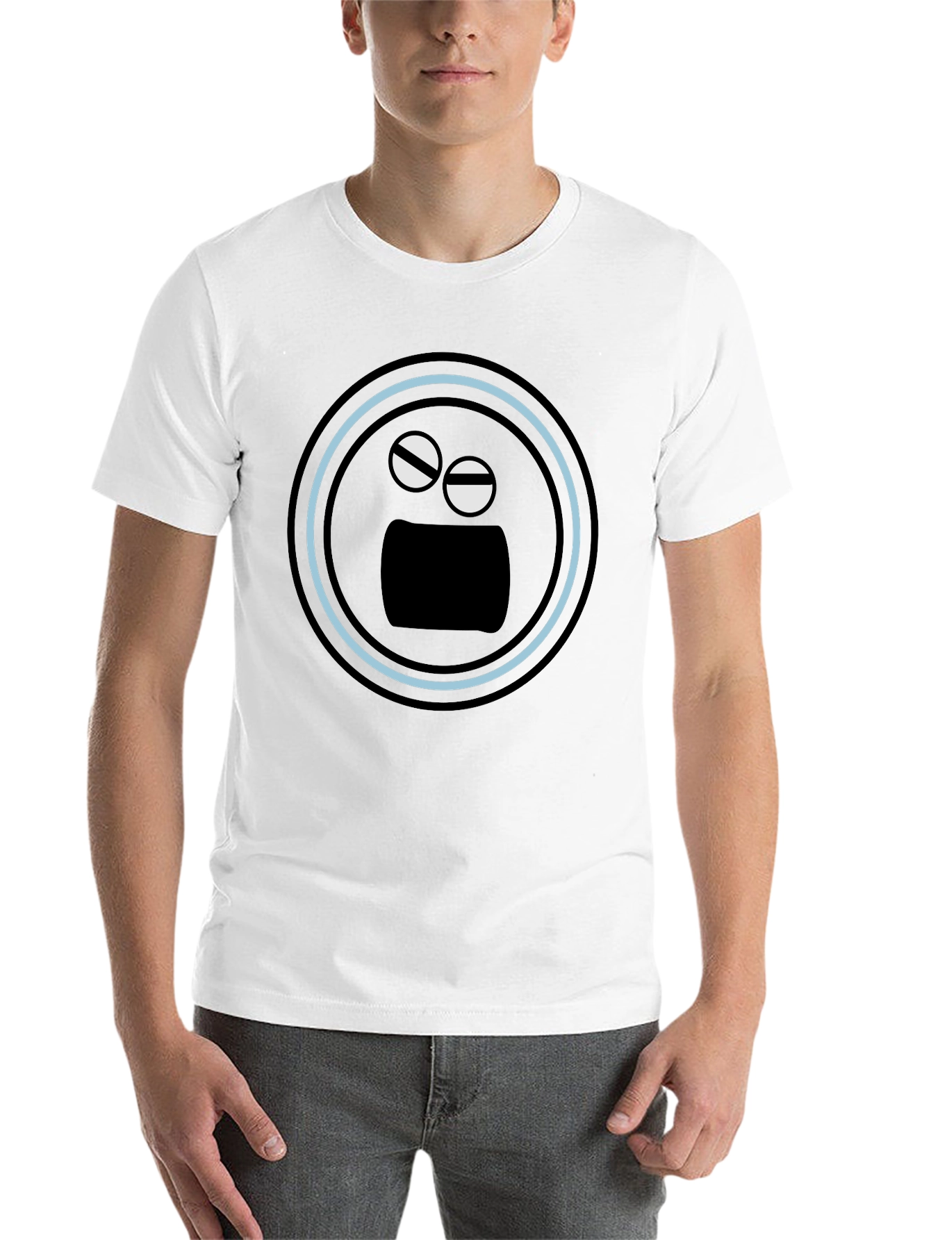 Black Black T-Shirt with Funny Round Face Graphic view 14