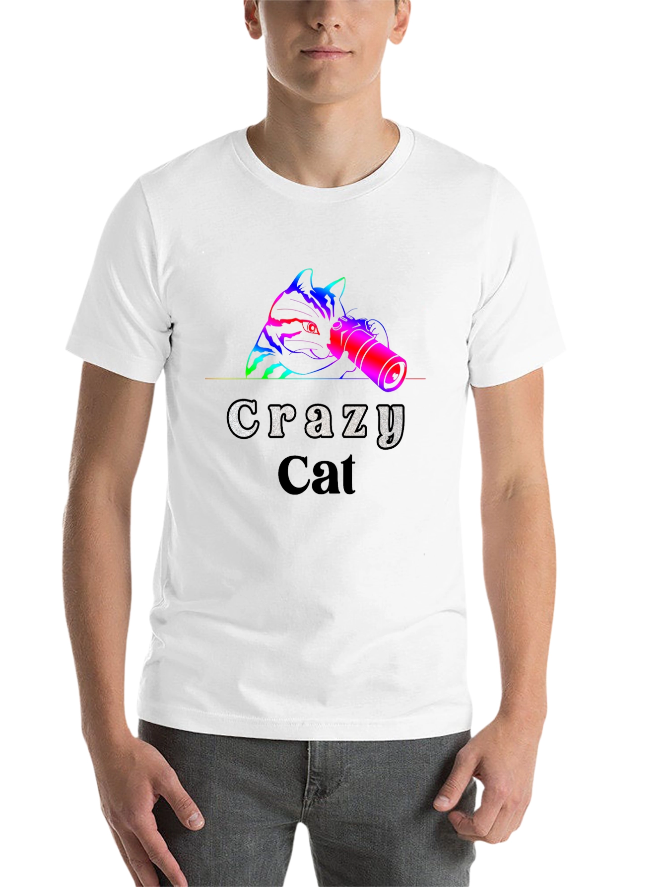 Black Crazy Cat T-Shirt - Novelty Graphic Tee view 14