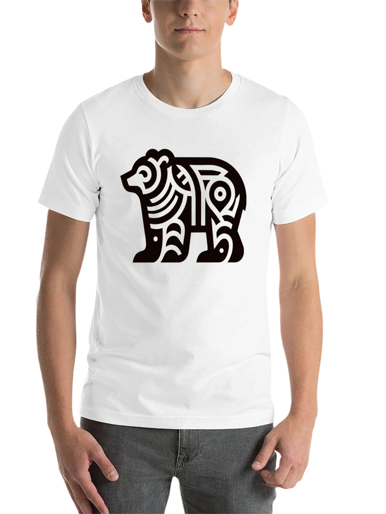 Black Tribal Bear Graphic Tee - Modern Black T-Shirt view 14