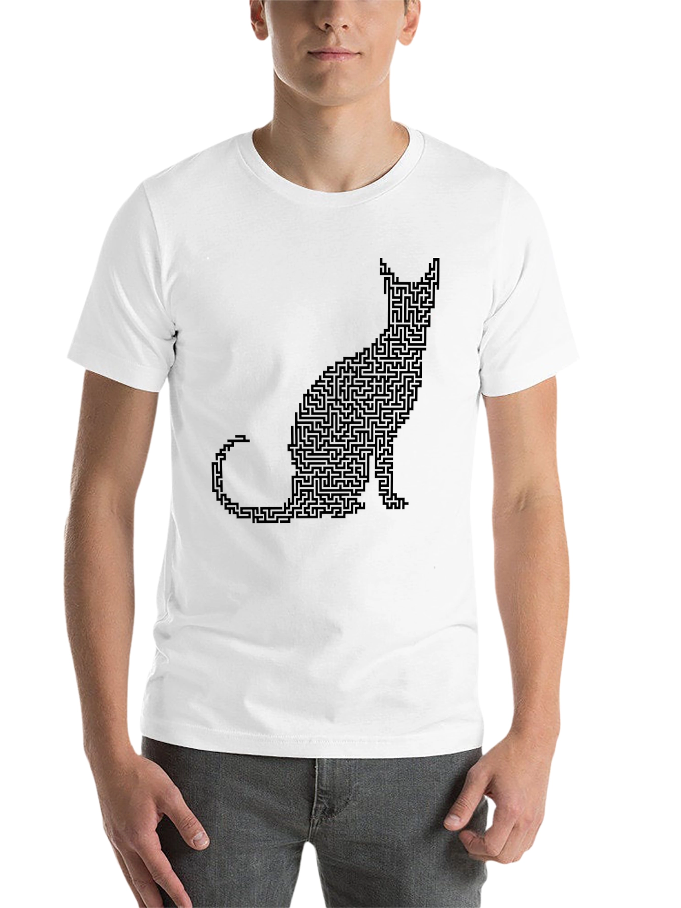 Black Cat Maze Graphic Tee - Black Cotton T-Shirt view 14