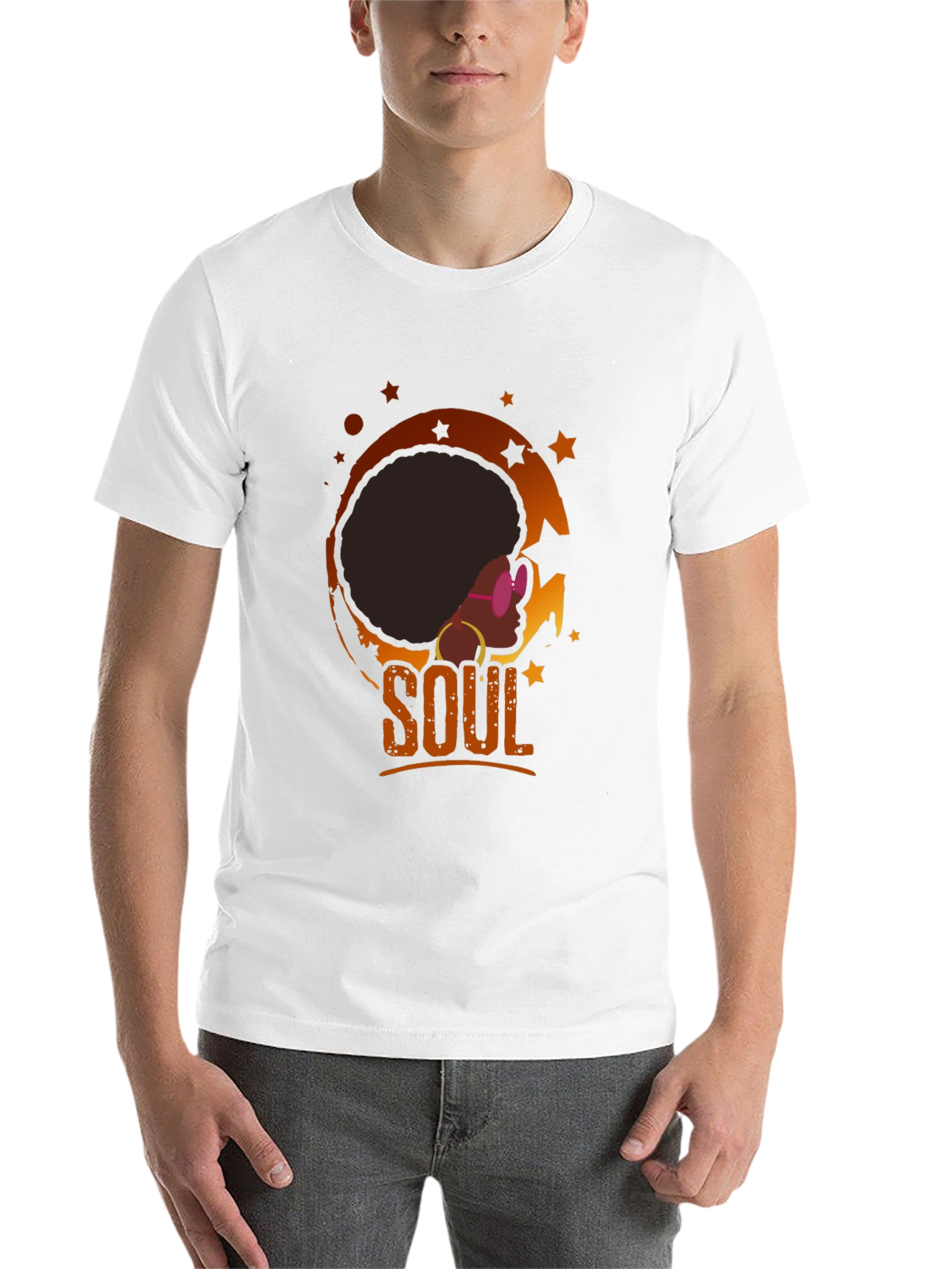 Black Soulful Afro T-Shirt - Retro Black Tee view 14
