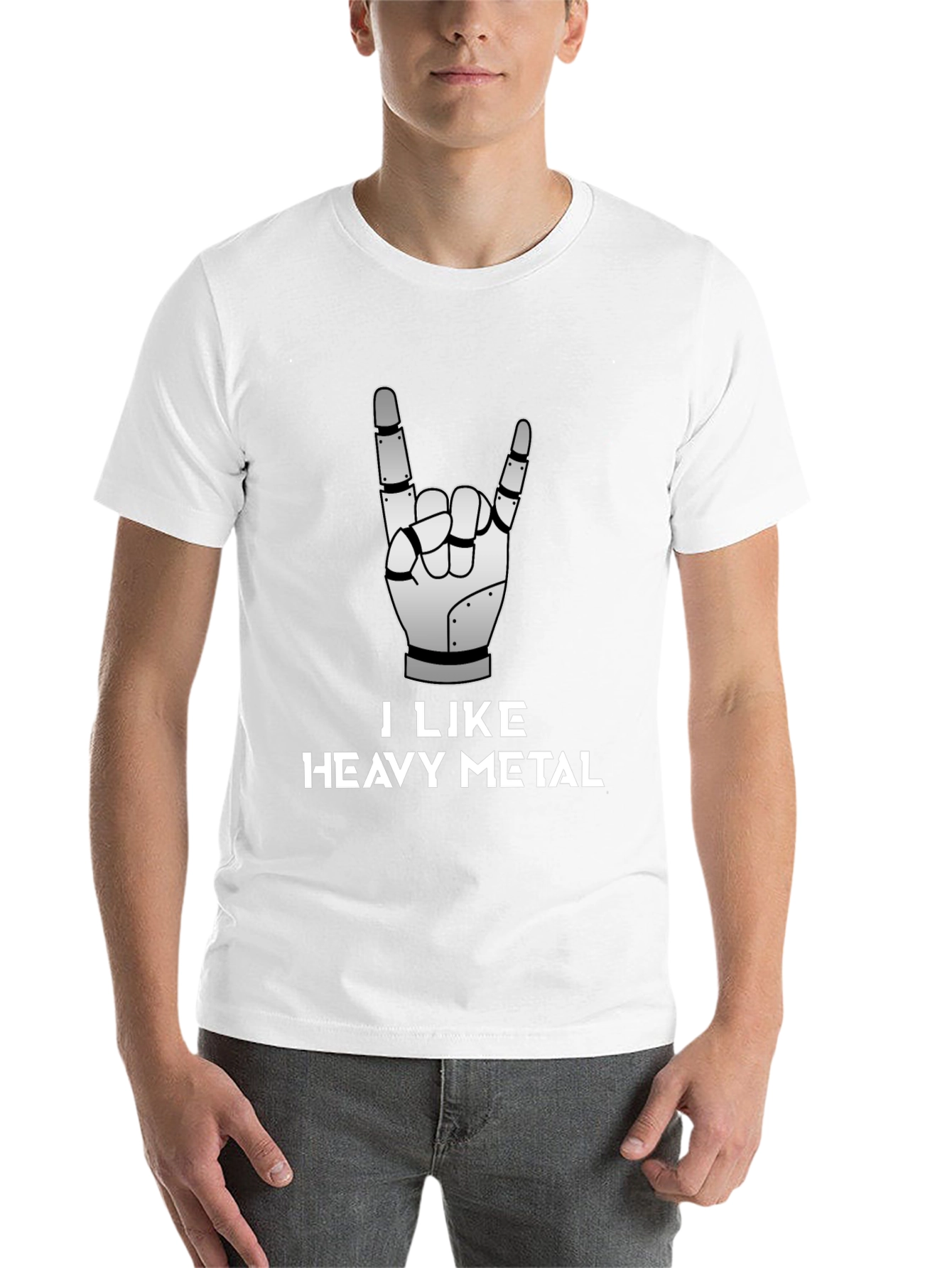 Black I Like Heavy Metal Robot Hand Graphic Tee view 14