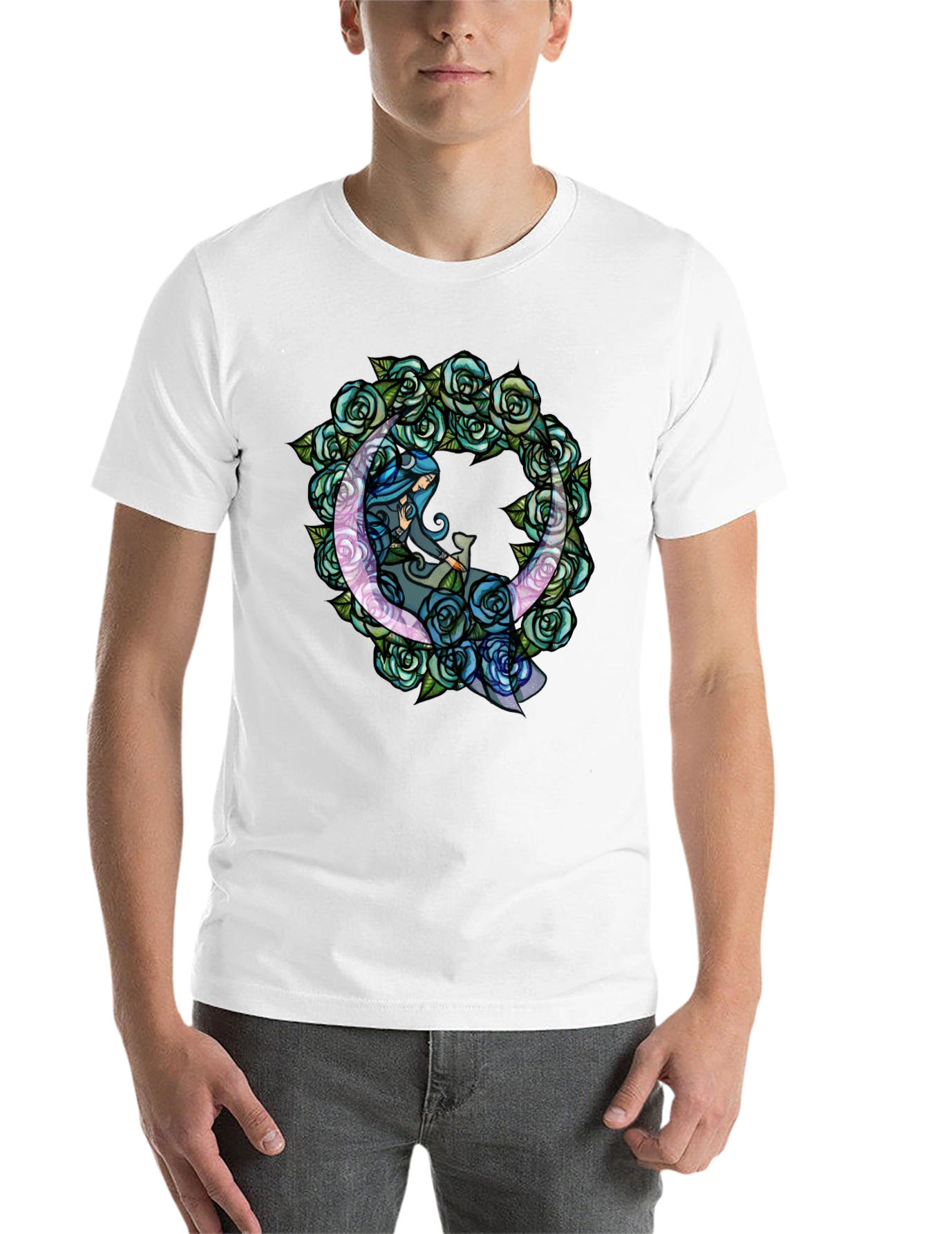 Black Mystic Moon & Roses Graphic T-Shirt - Black view 14
