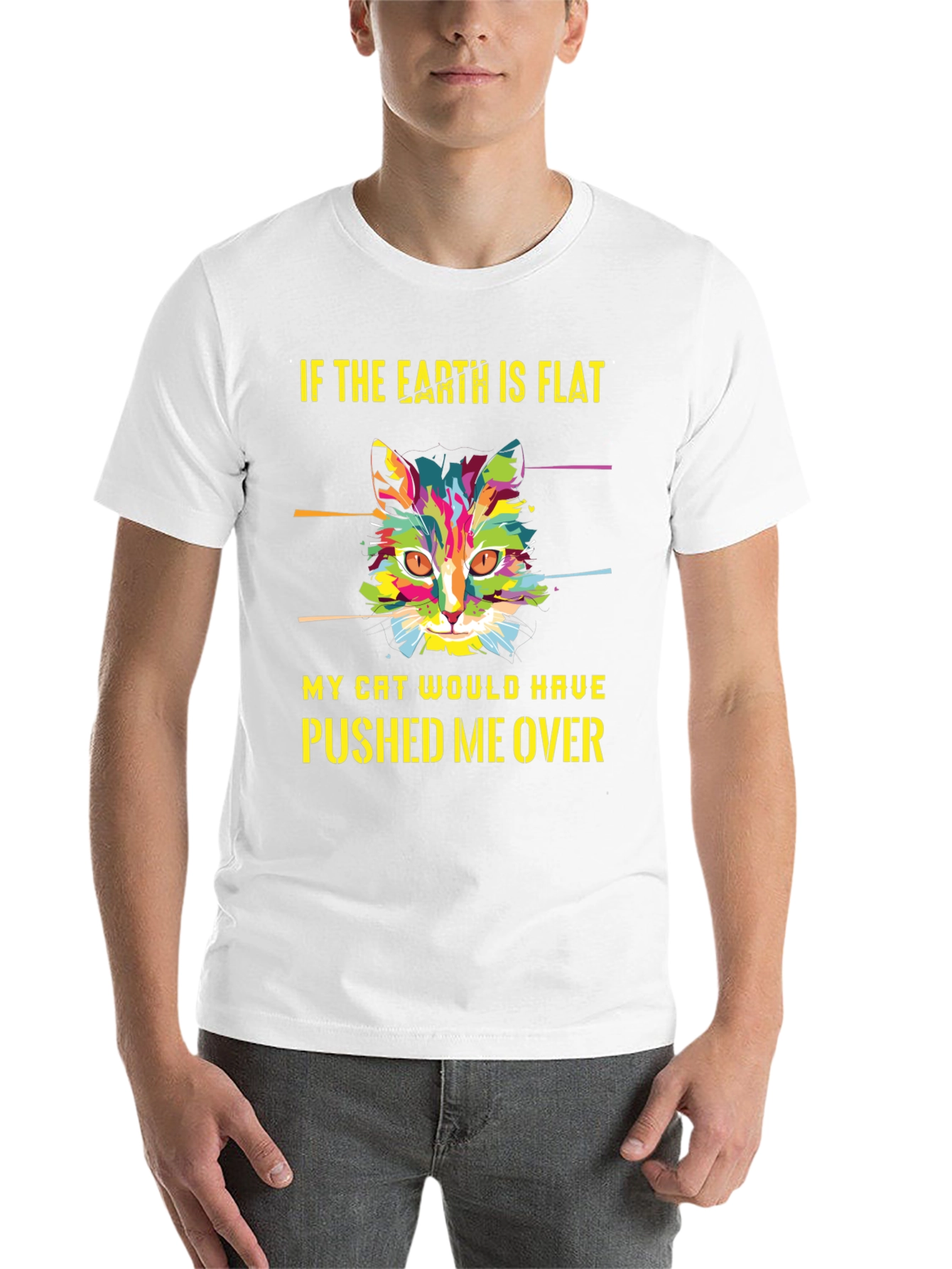 Black Flat Earth Cat T-Shirt - Funny Graphic Tee view 14