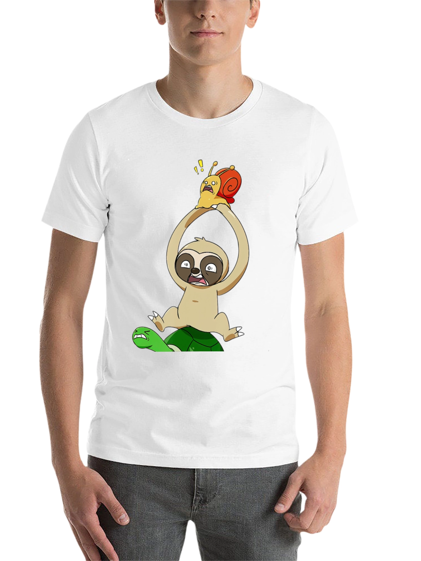 Black Funny Cartoon Animal T-Shirt: Sloth, Snail, Turtle view 14