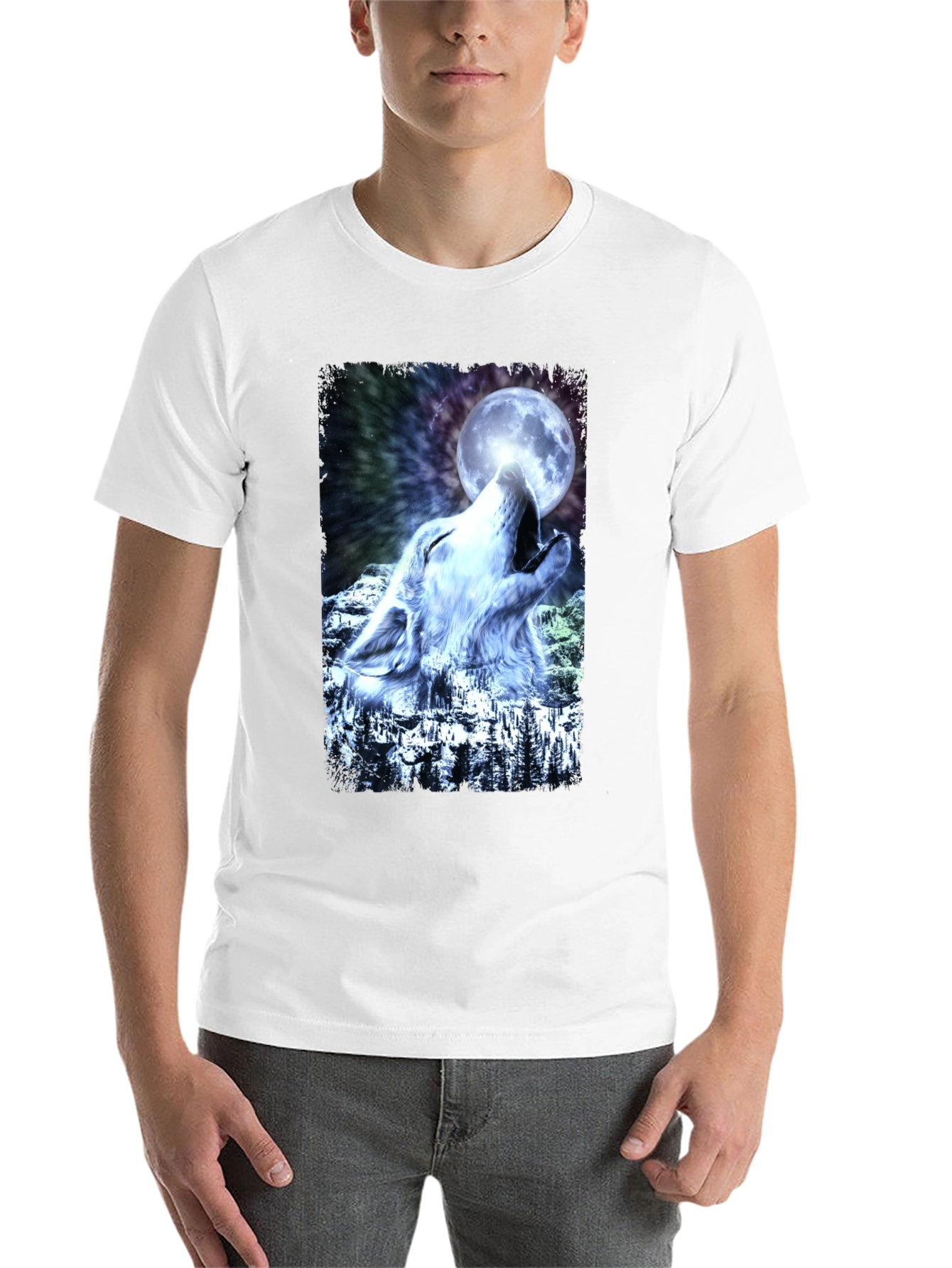 Black Wolf Howling Moon Graphic T-Shirt - Cool Design view 14